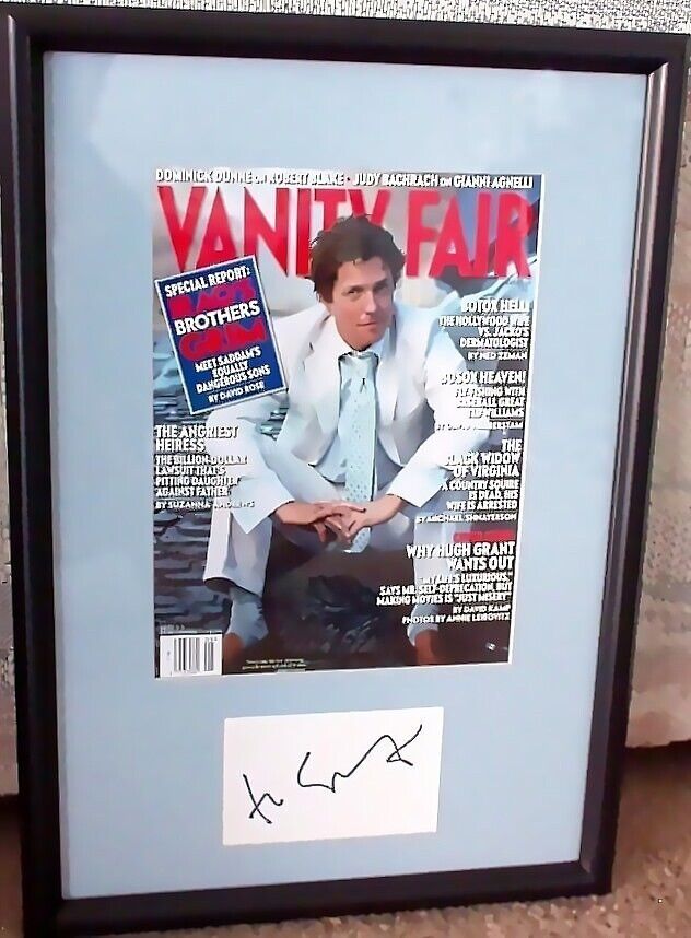 Hugh Grant autographed signed index card custom framed w/ 2003 Vanity Fair cover