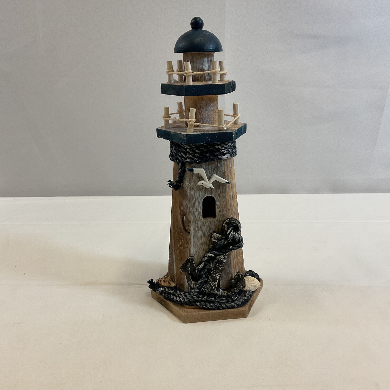 Linfevisi Multicolor Nautical Decoration Handmade Wooden Lighthouse With Anchor
