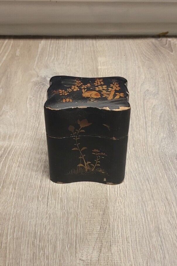 Japanese Black Lacquered Dual Playing Wood Box 