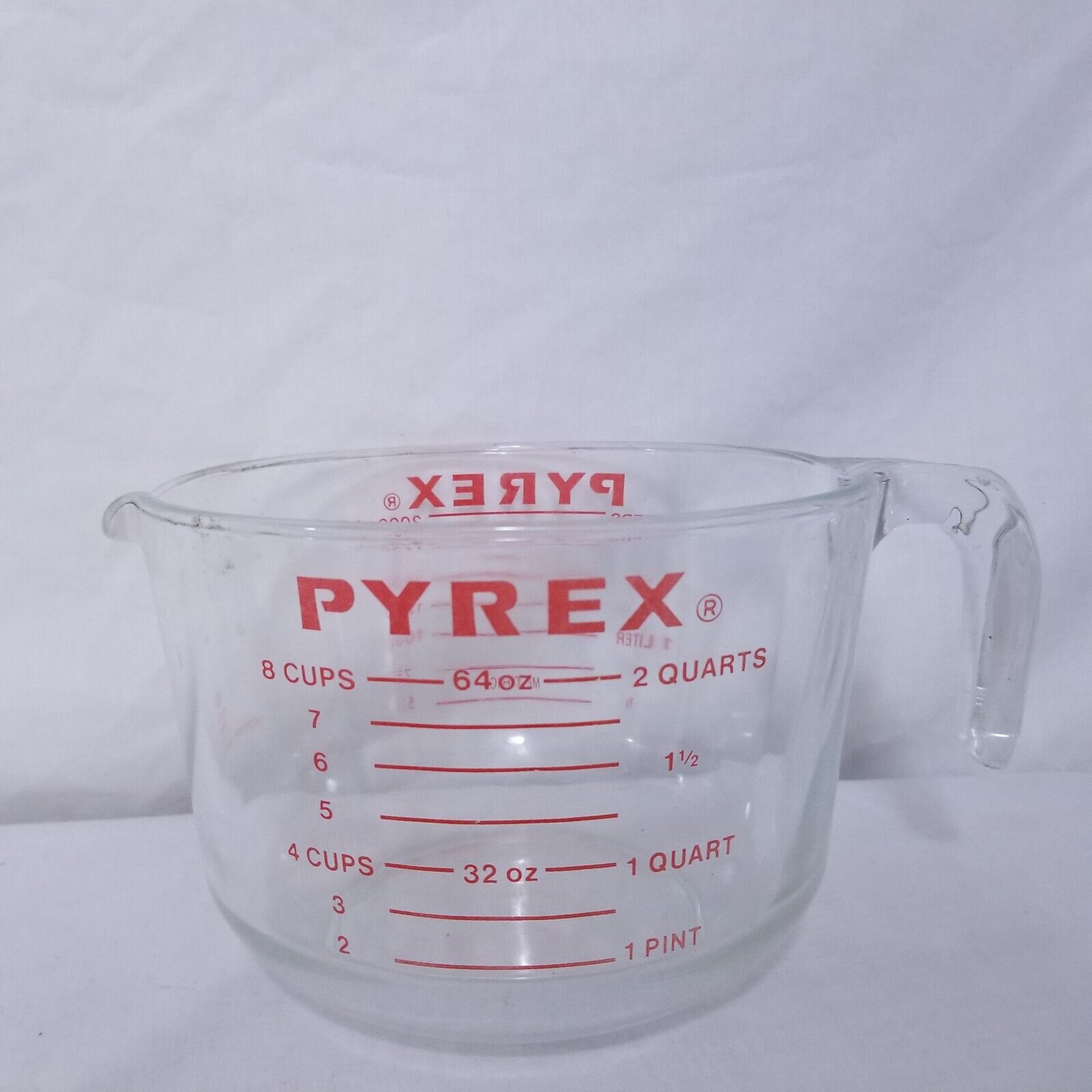 Vintage Pyrex Glass Measuring Cup 64oz USA Clear 2000ml 8 Cup Red Letter Pitcher