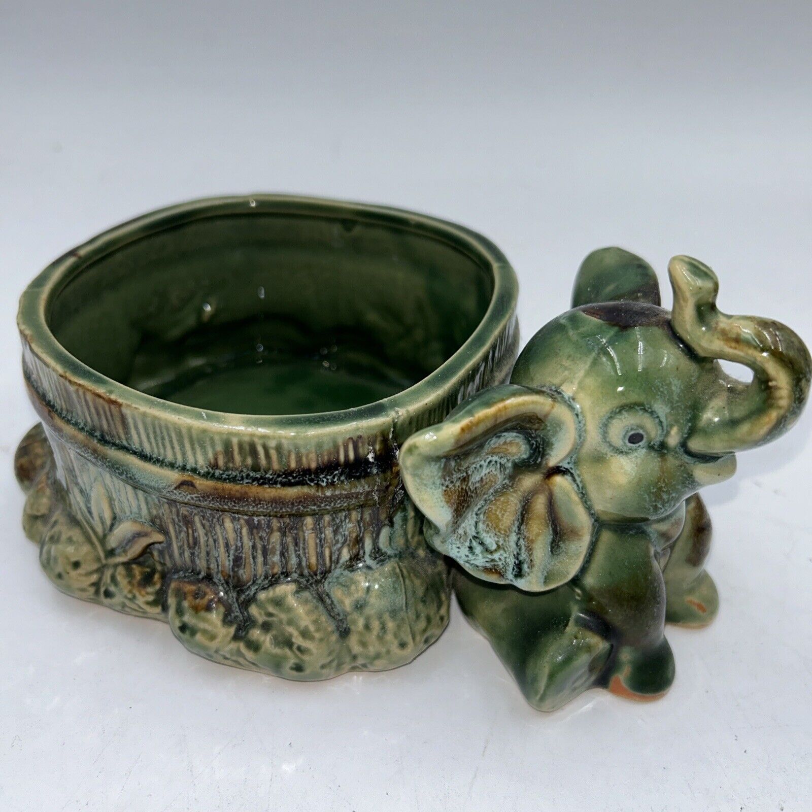 Majolica Glazed Ceramic Elephant Planter Vintage 4\