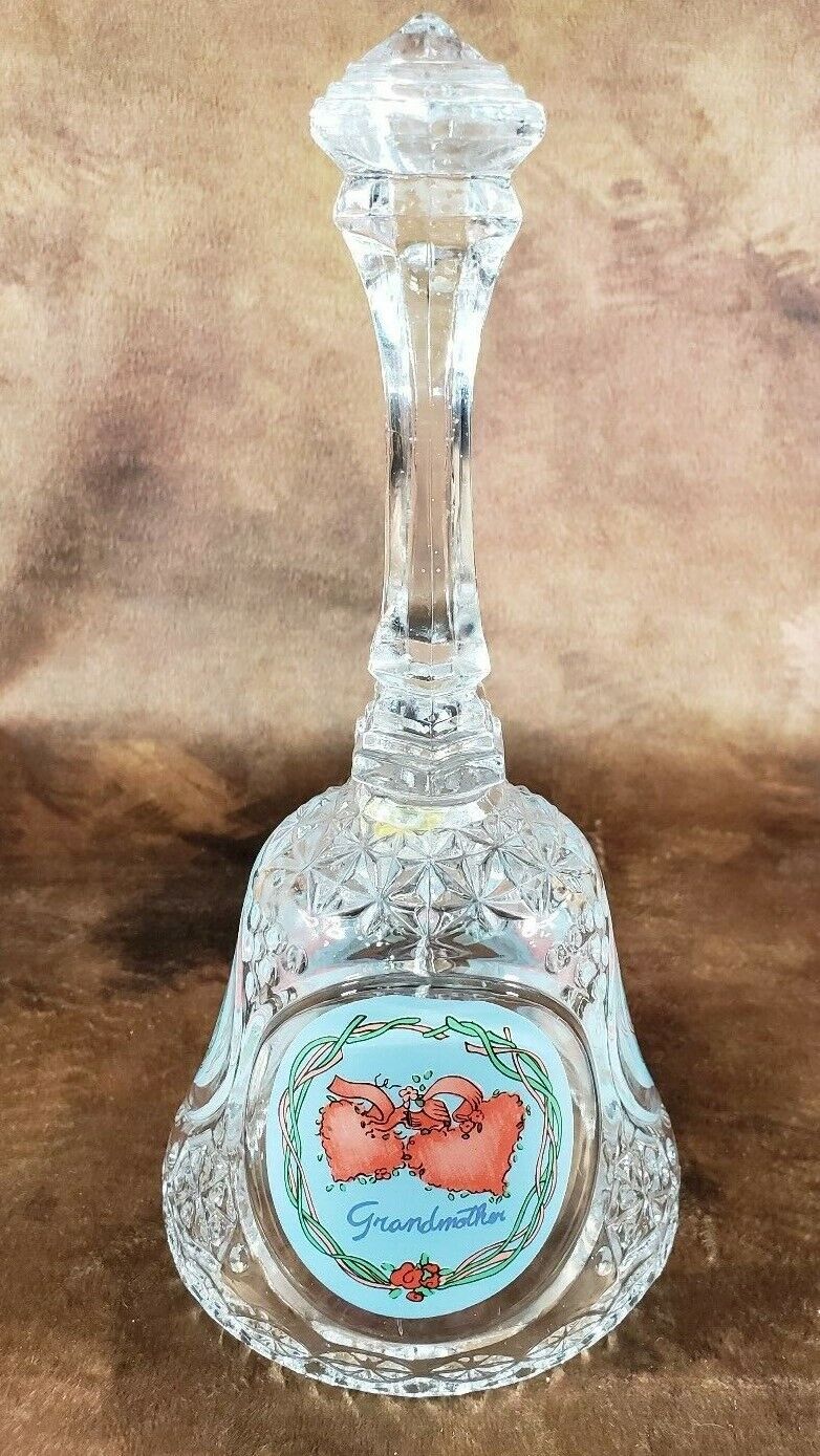 Decorative Clear Crystal Style Glass Bell Grandmother Etched EUC