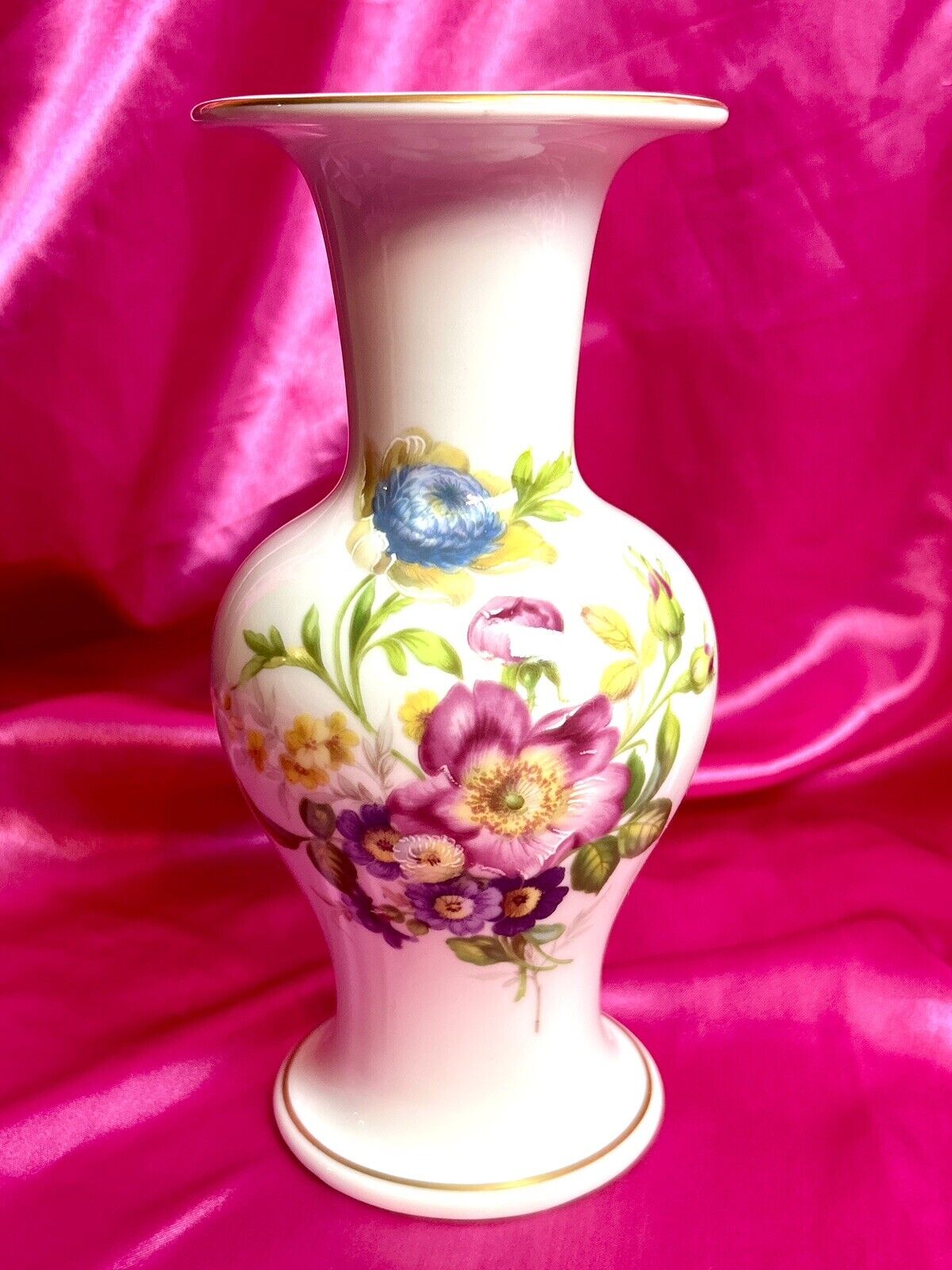 Vintage MNP Limoges France Hand Painted Bud Vase Dresden Style Flowers Roses
