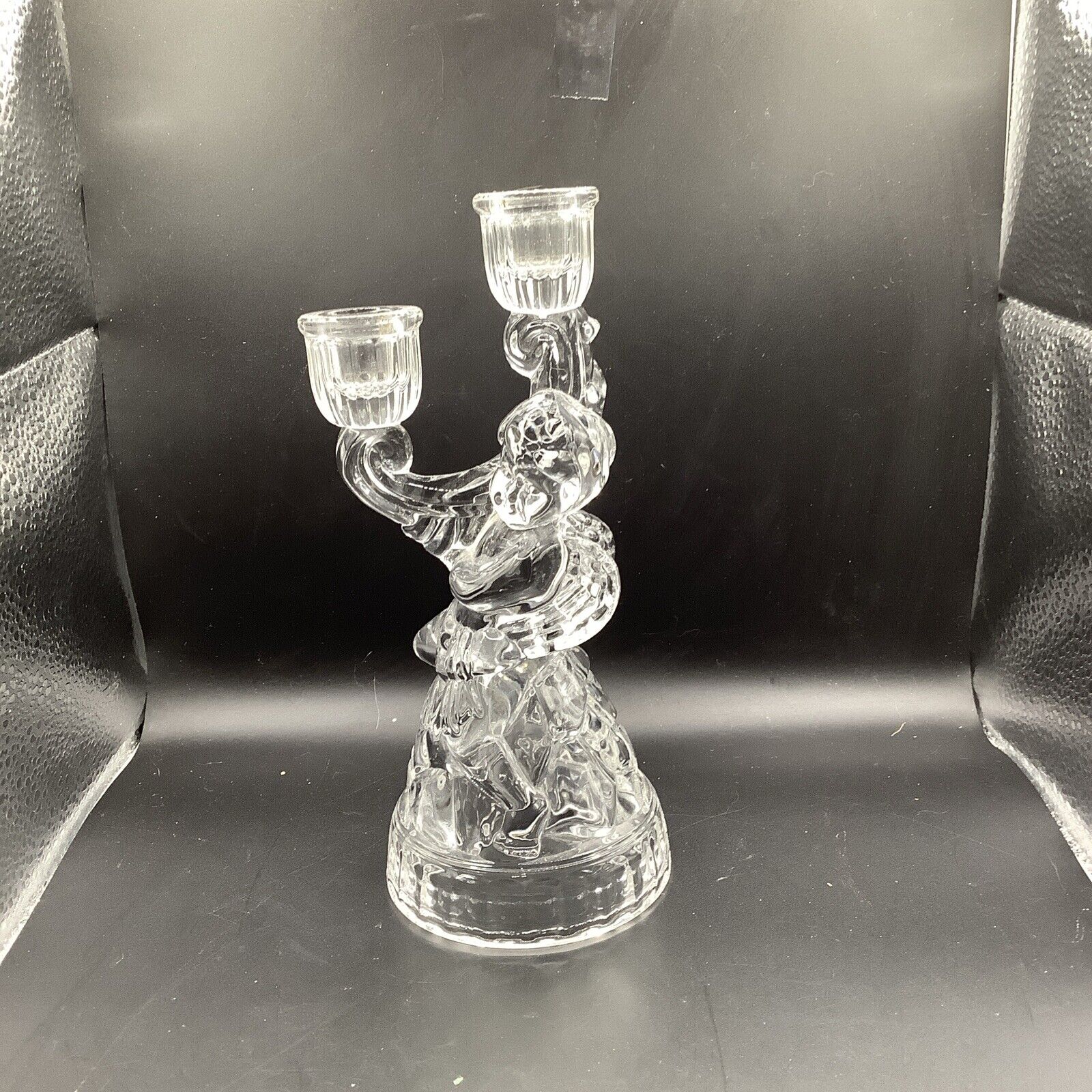 Vintage Mikasa Crystal Cherub Double Taper Candle Holder 