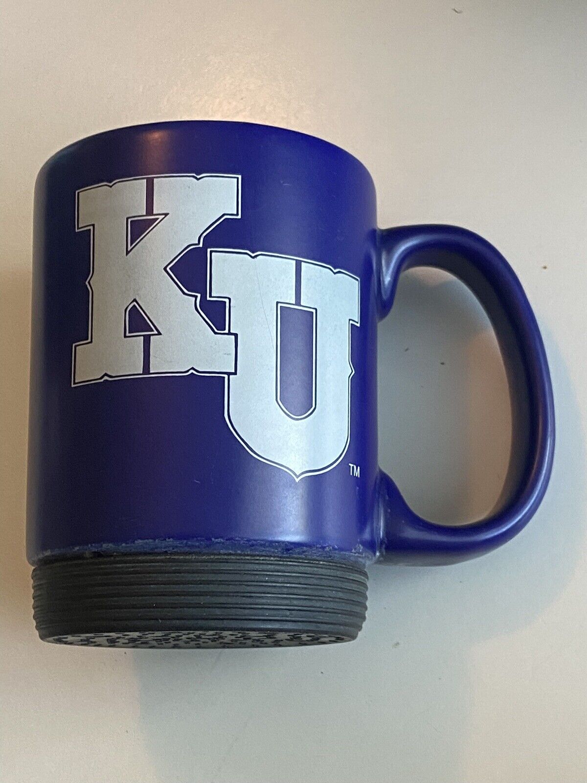 High End LARGE College University KU Blue Coffee Mug Rubber Base USA
