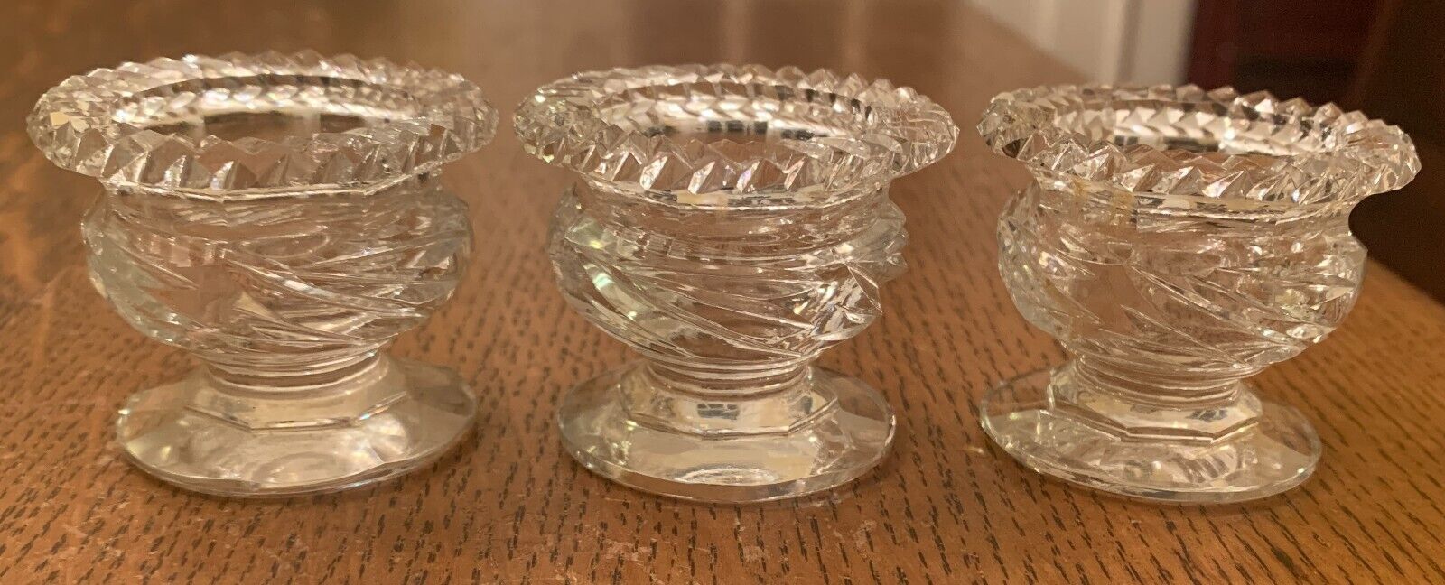 3 Antique footed cut lead crystal open Salt Cellars made in Czechoslovakia