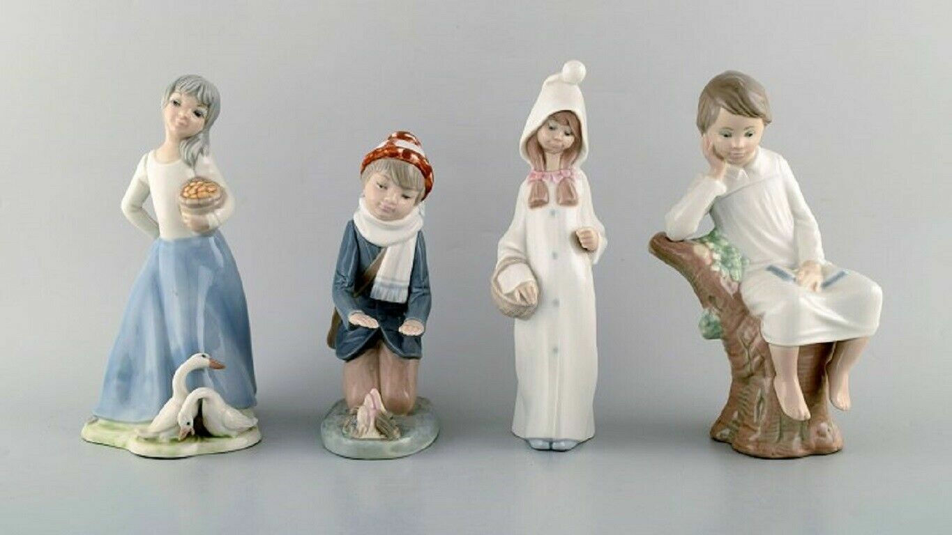 Lladro, Tengra and Zaphir, Spain. Four porcelain figurines of children