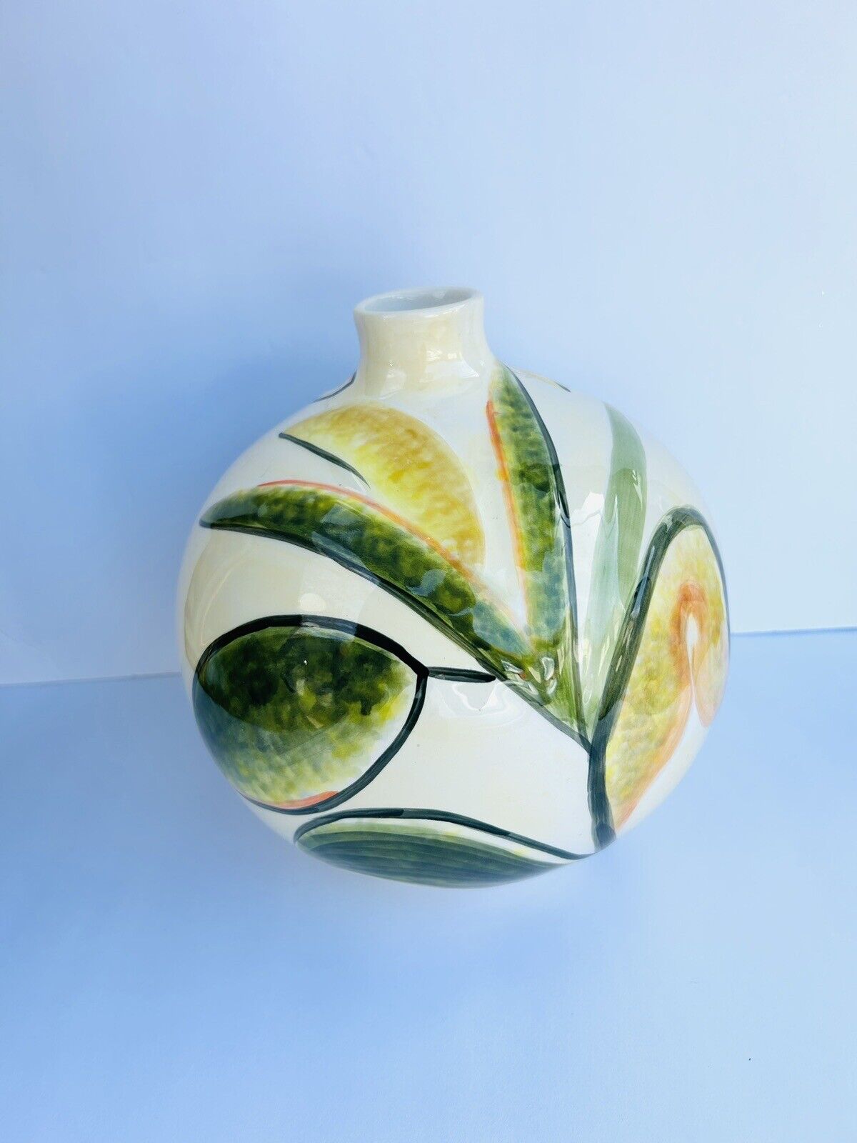 Fitz and Floyd Multicolor Glazed Dimensional Floral Design Vase 8”