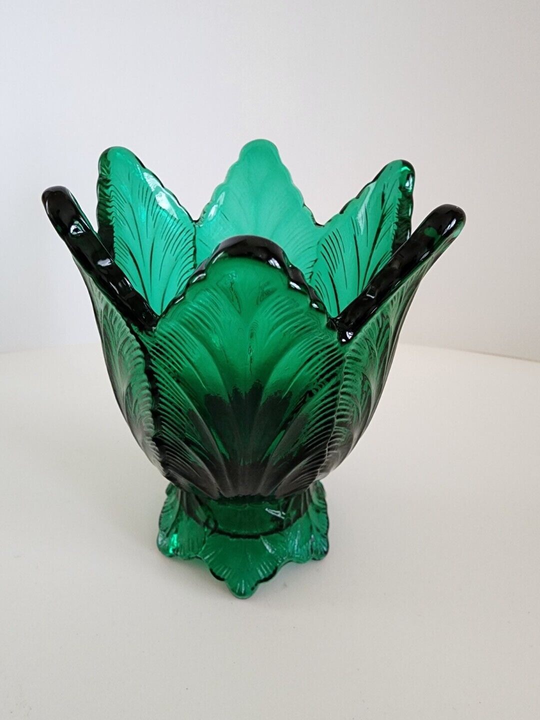Fenton Green Glass Votive Candle Holder 4” 2-way Tulip Shape