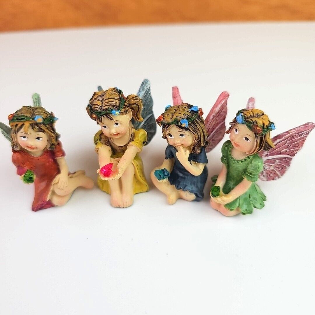 Transpac Mini Fairy Figurines 4 Pack 2 inch Tall Resin Fairies Holding Gems New