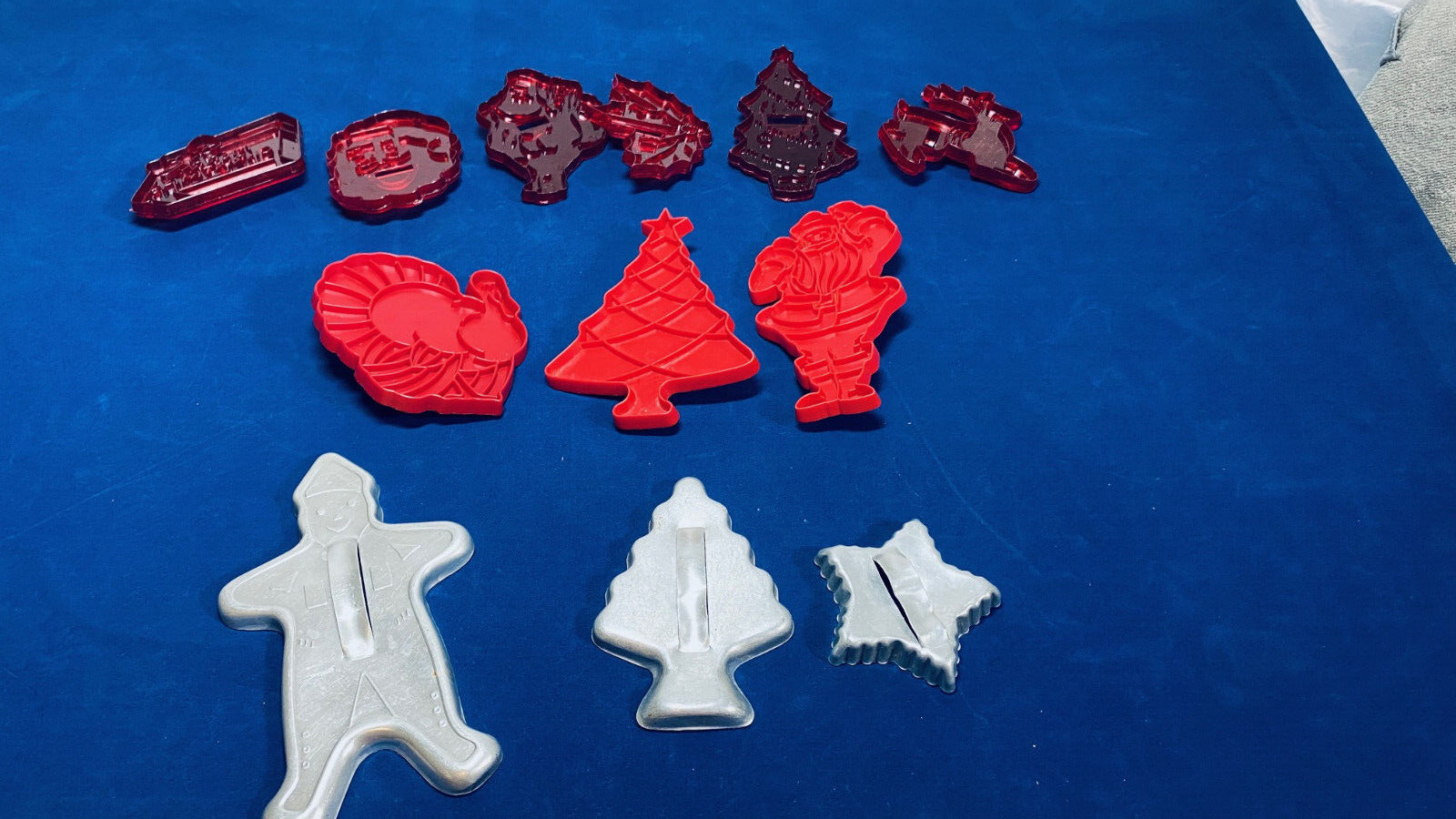 Vintage Hard Red Plastic HRM and Metal Cookie Cutters Lot of 12 Holiday Kitchen