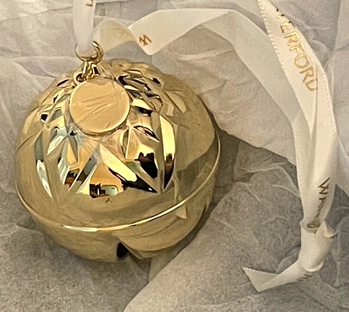 Waterford 2022 GOLDEN Gold SLEIGH BELL Christmas Ball Tree Ornament # 1062061