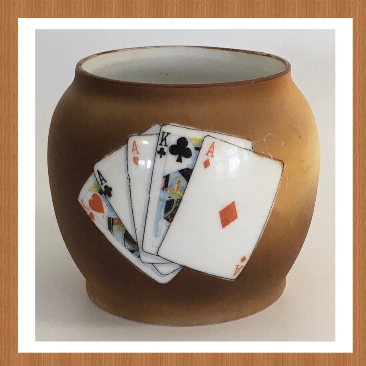 Nippon Hand Painted Jar W/Playing Cards & Gambling Design Approx 3½\