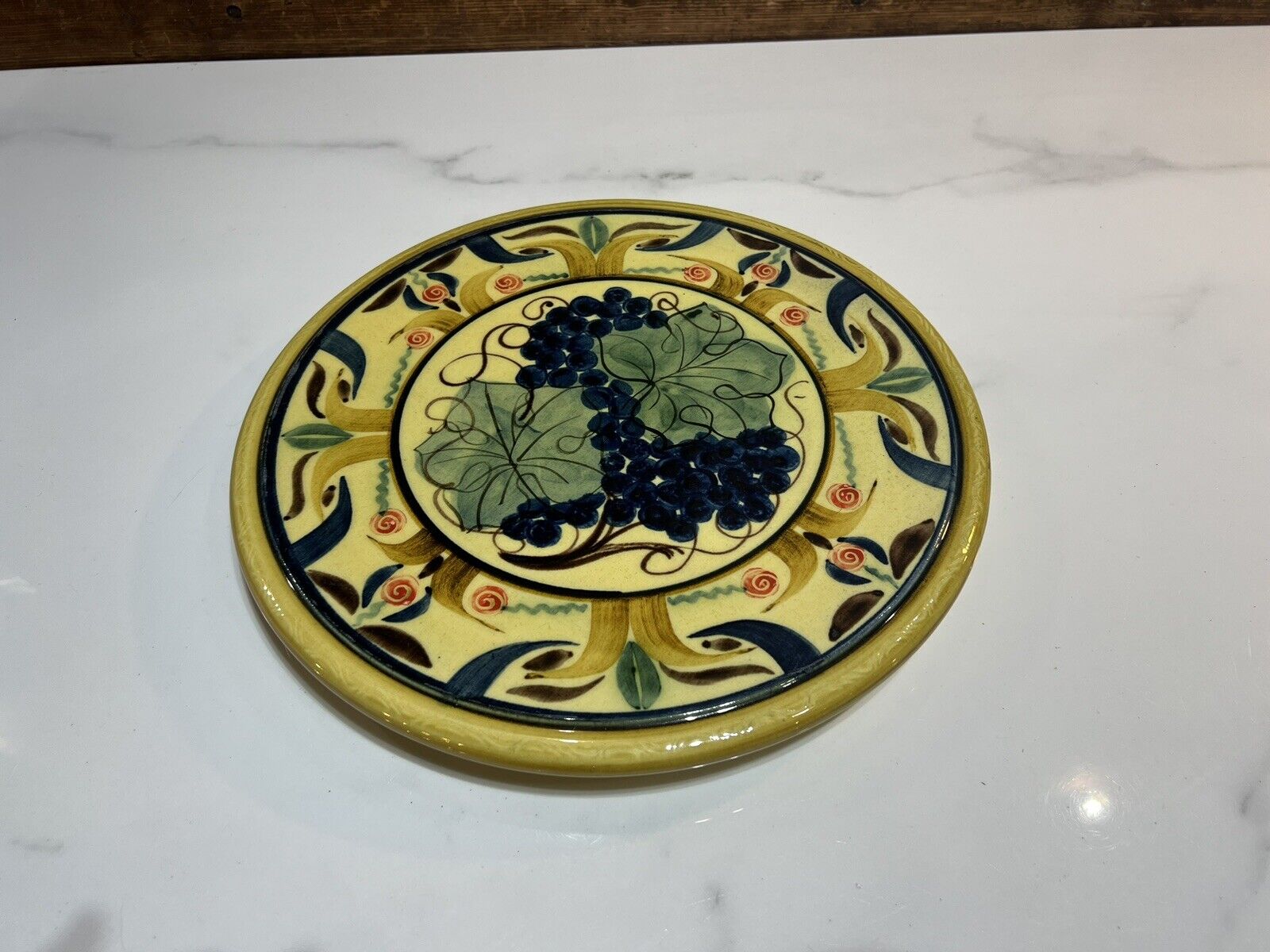 Rare France Fait Main Barocco Valbonne Vintage Grape Art Pottery Round Plate
