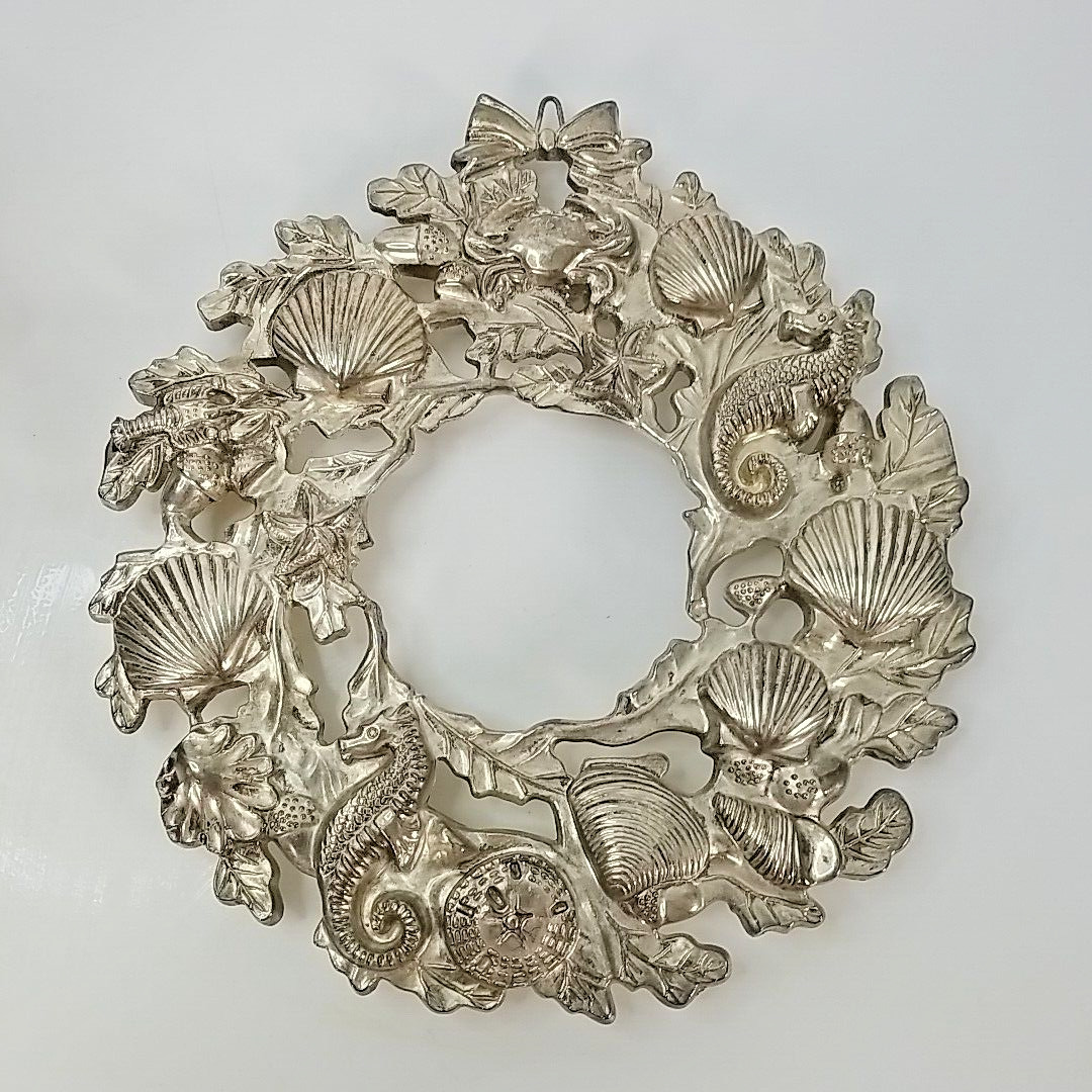 Godinger Sea Treasure Silver Plated Wreath Nautical Shells Wall Plaque Trivet 9