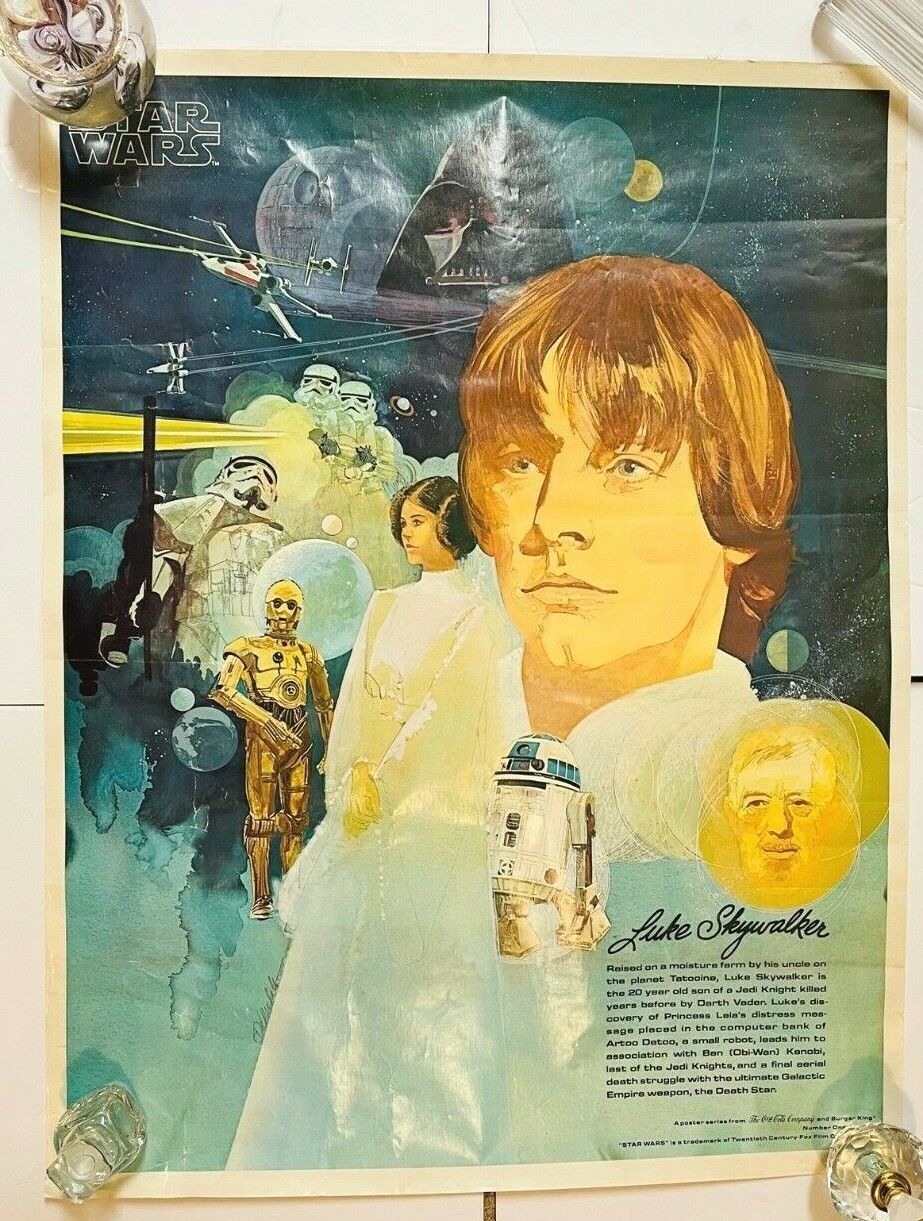 Vintage Star Wars Luke Skywalker Mark Hamill Poster Original 1977 Coca Cola