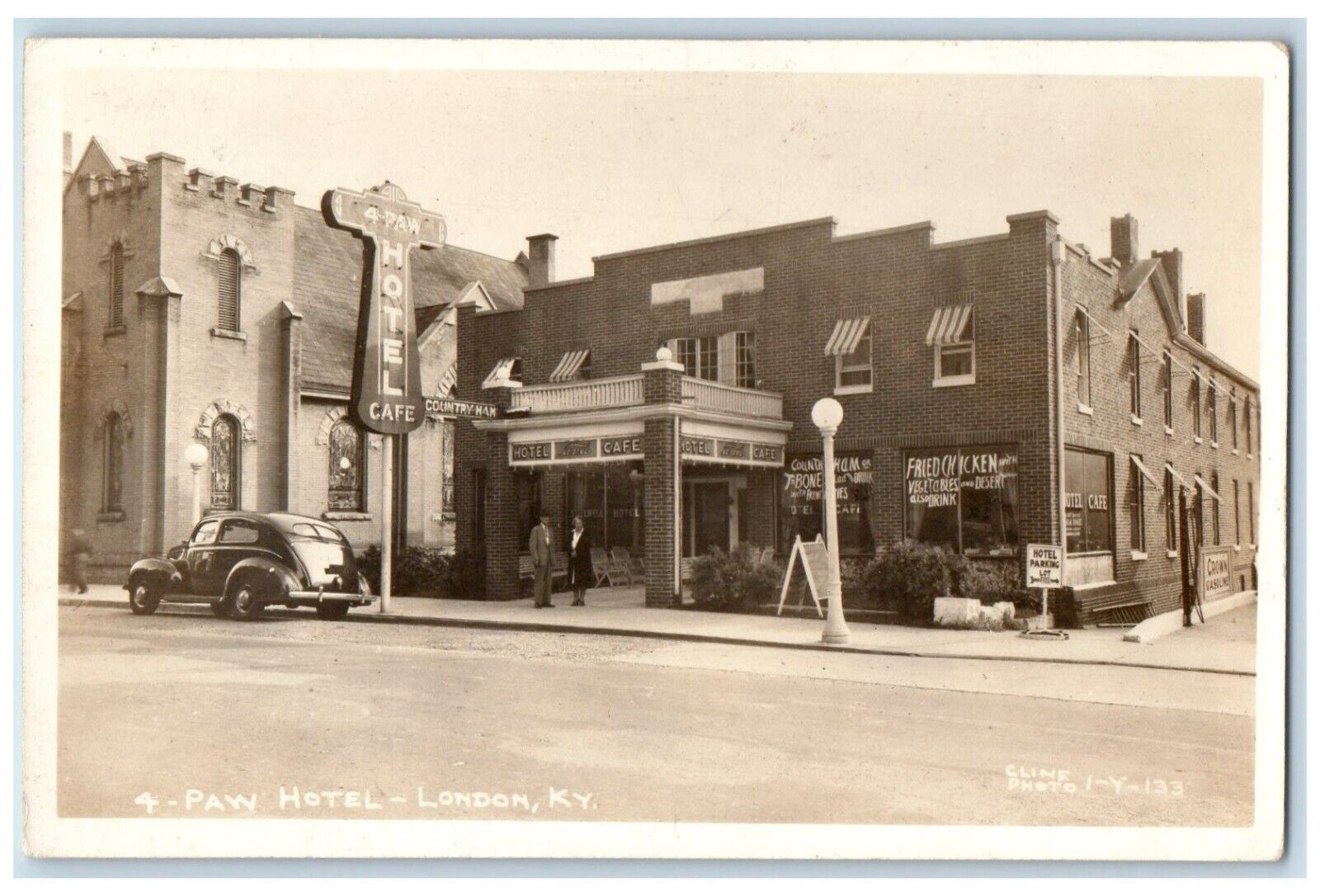 c1940's 4 Paw Hotel & Cafe London Kentucky KY RPPC Photo Postcard