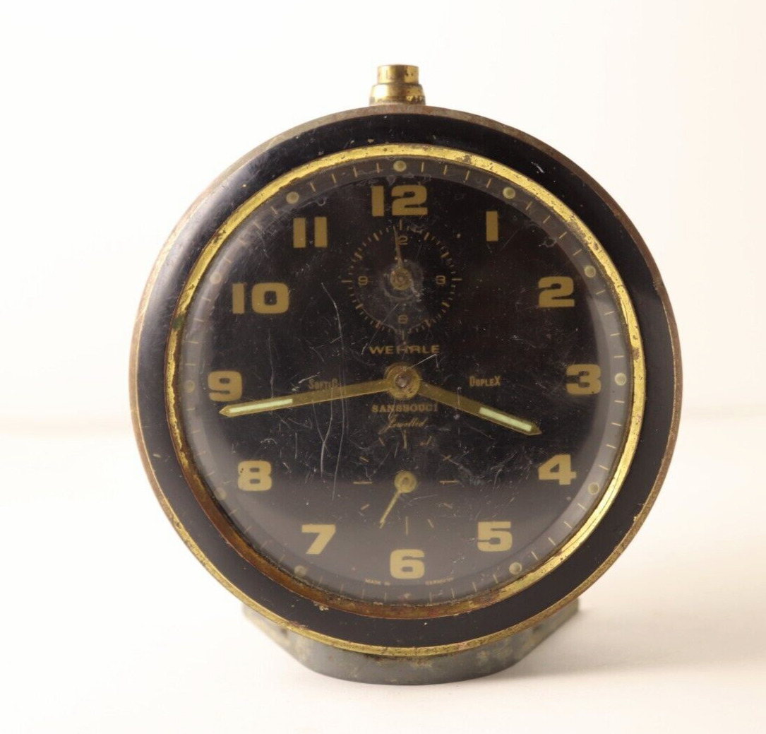 Antique Wehrle Sanssouci Softic Duplex Alarm Clock Jewelled German Wind Up Alarm