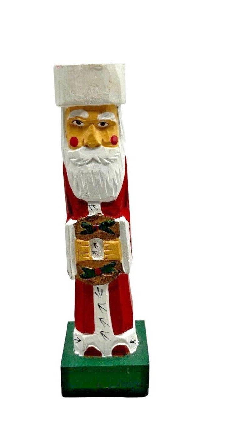 Wooden Santa Clause Candle Holder Folk Art Figurine \