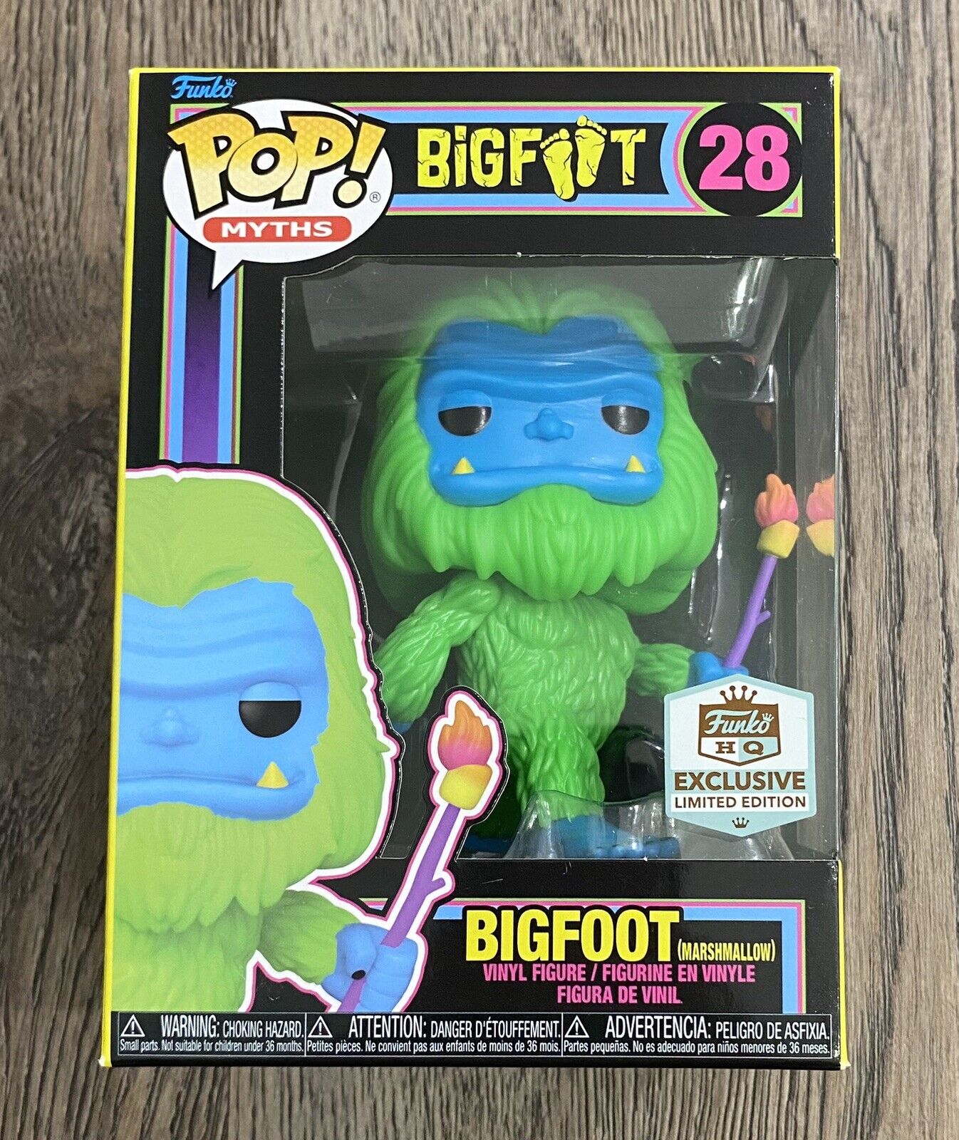 Funko Pop Myths Bigfoot [Marshmallow] #28 Blacklight HQ Exclusive w/ Protector
