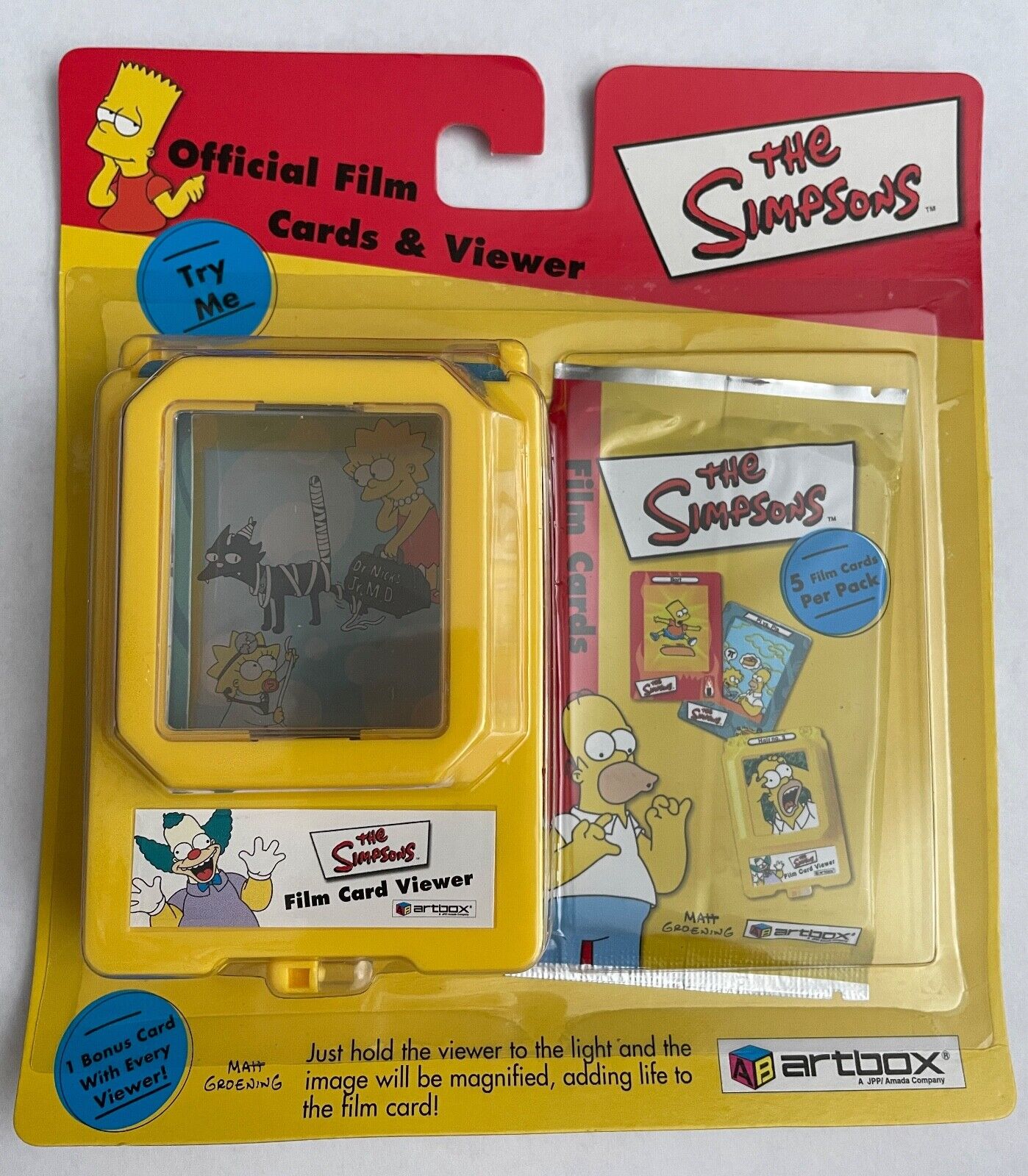THE SIMPSONS OFFICIAL FILM CARDZ SET VIEWER, BLISTER PACK & BONUS CARD BY ARTBOX