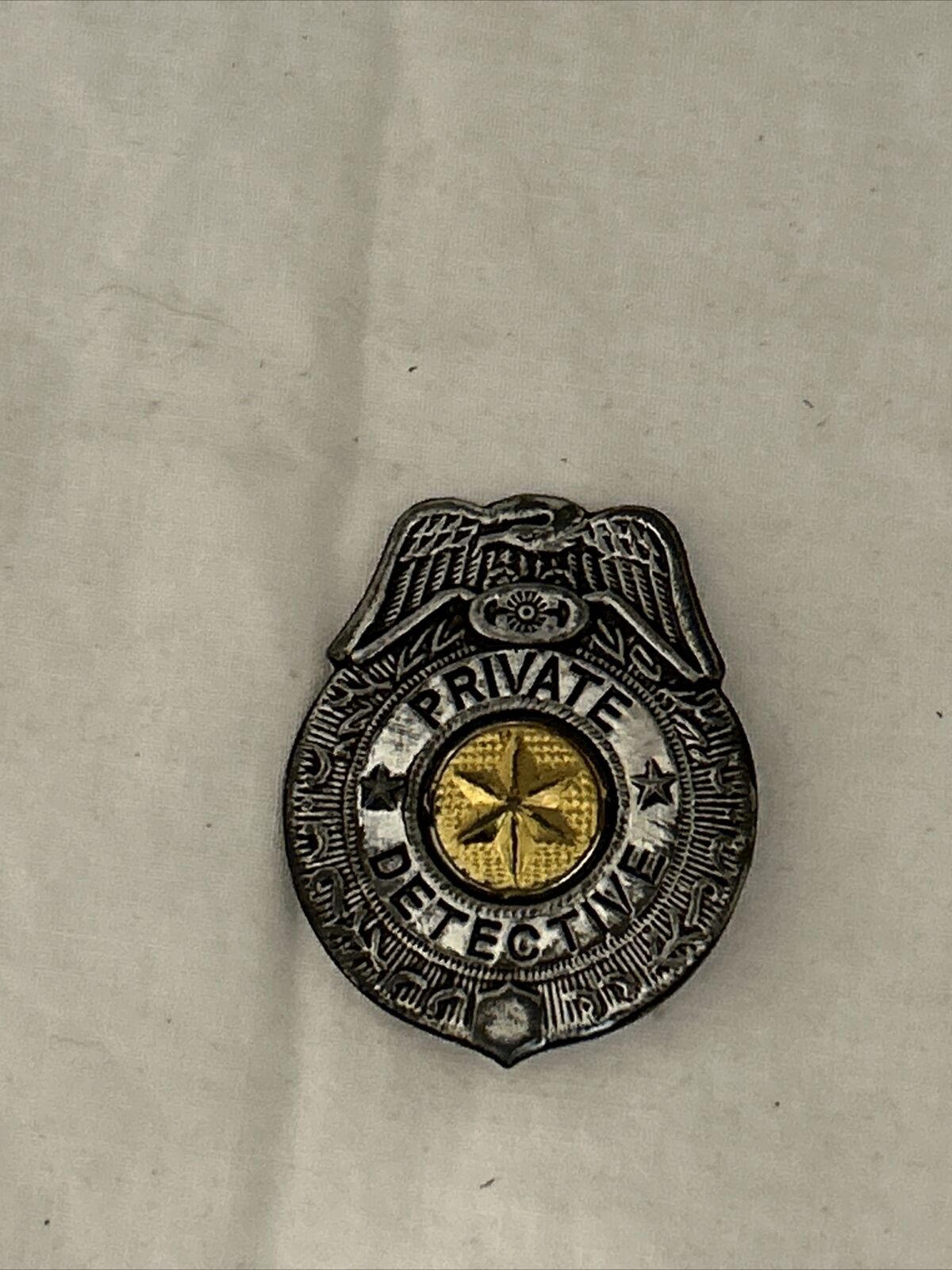 Vintage Private Detective Metal Tin Badge Made In Japan