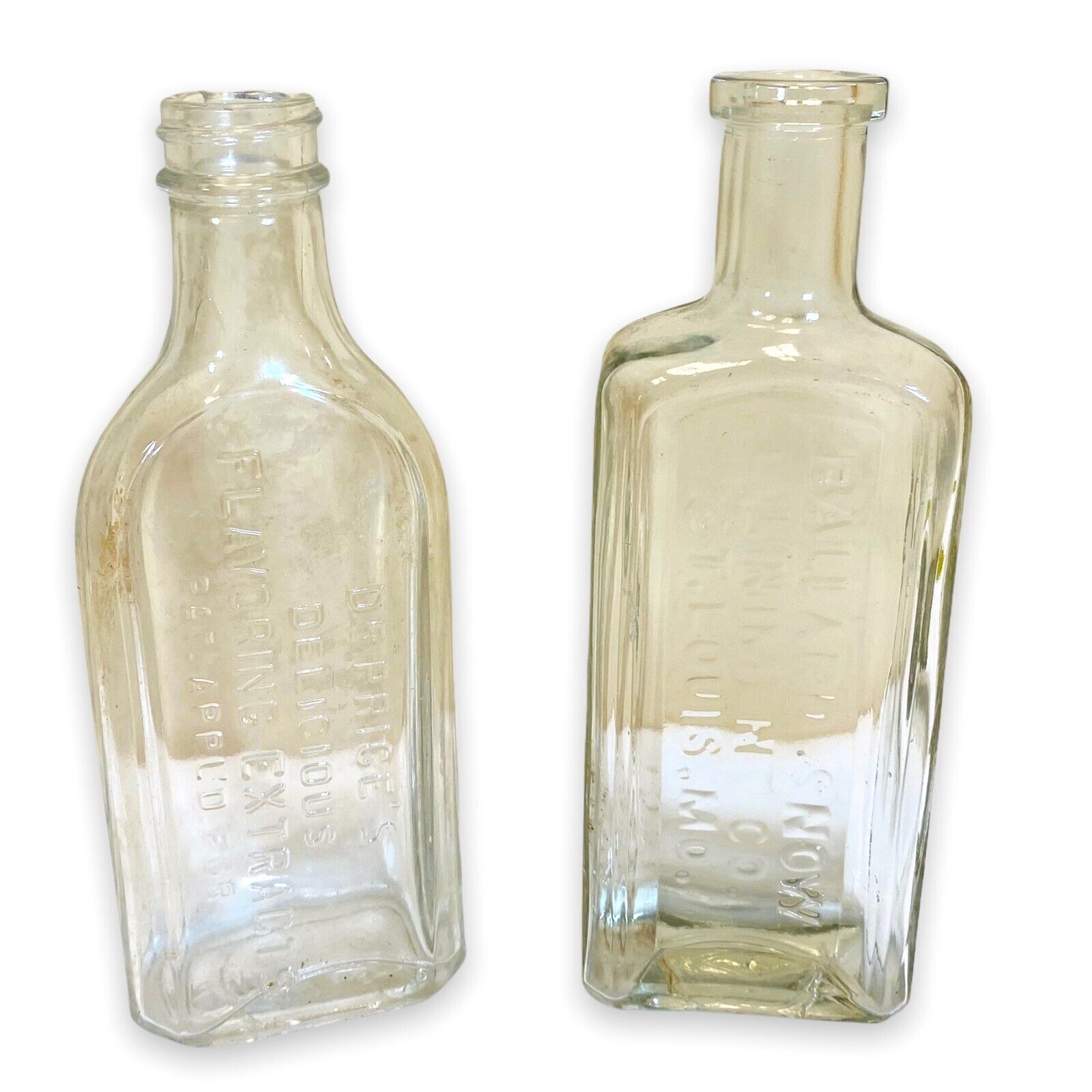 Vintage Clear Medicine Bottles Dr. Price\'s Flavoring and Liniment Lot of 2 6\