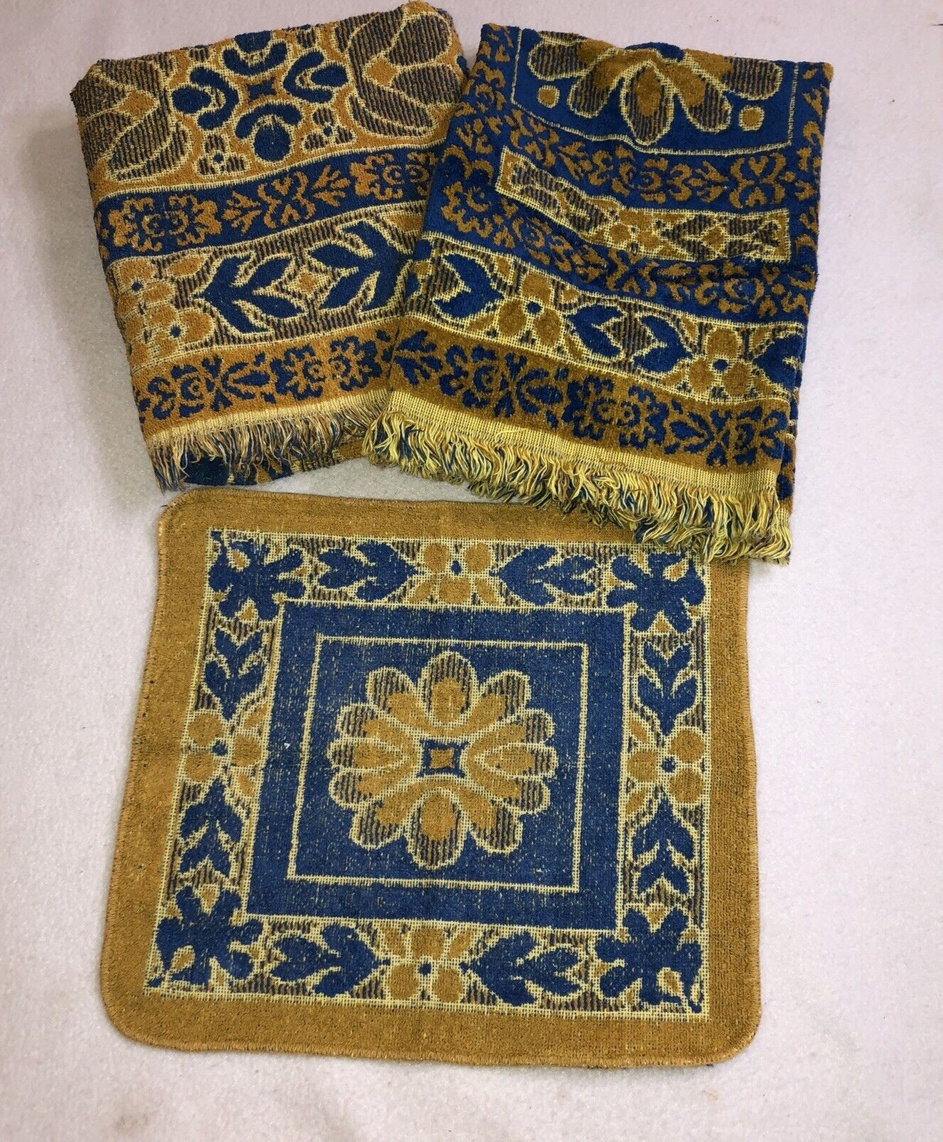 Tastemaker By Mohawk Bath Towel Set MCM Blue Gold Vintage USA Made All Cotton