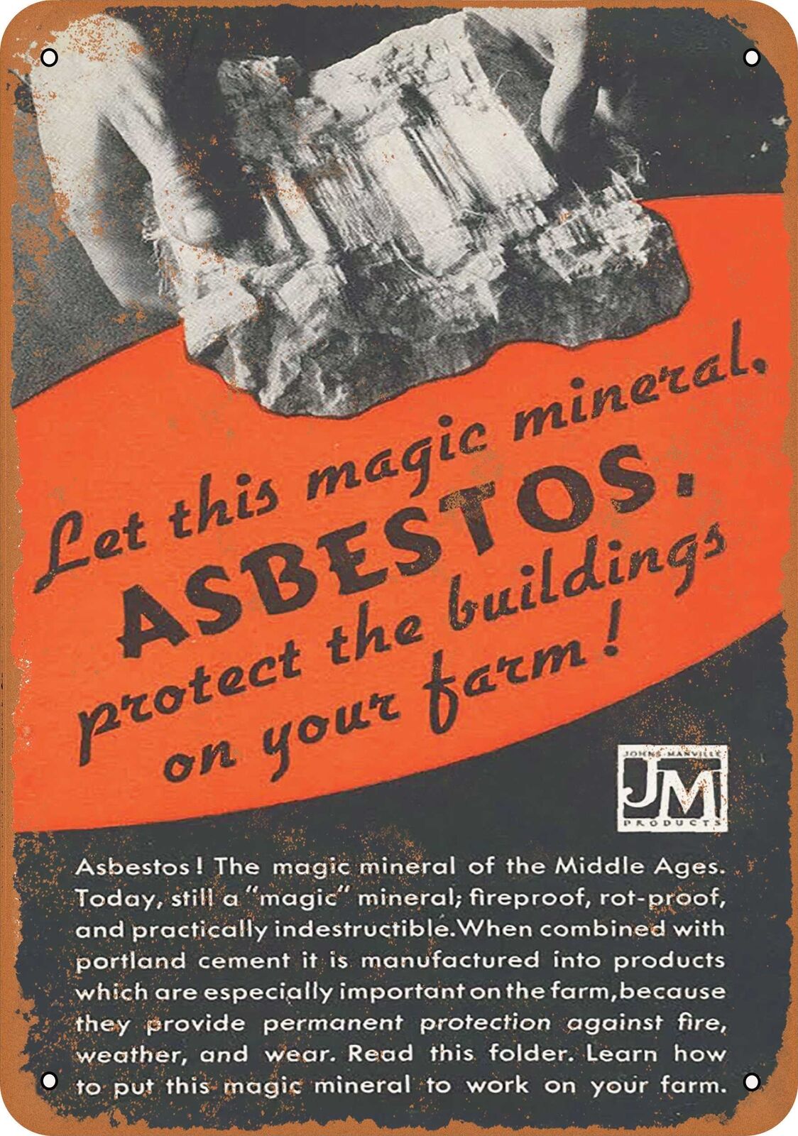 Metal Sign - 1937 Magic Mineral Asbestos - Vintage Look Reproduction