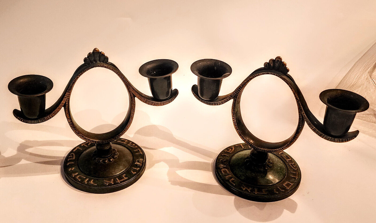 Vintage Pr 50's Pal-Bell Shabbat Candlesticks Brass/Bronze Israel Judaica Signed