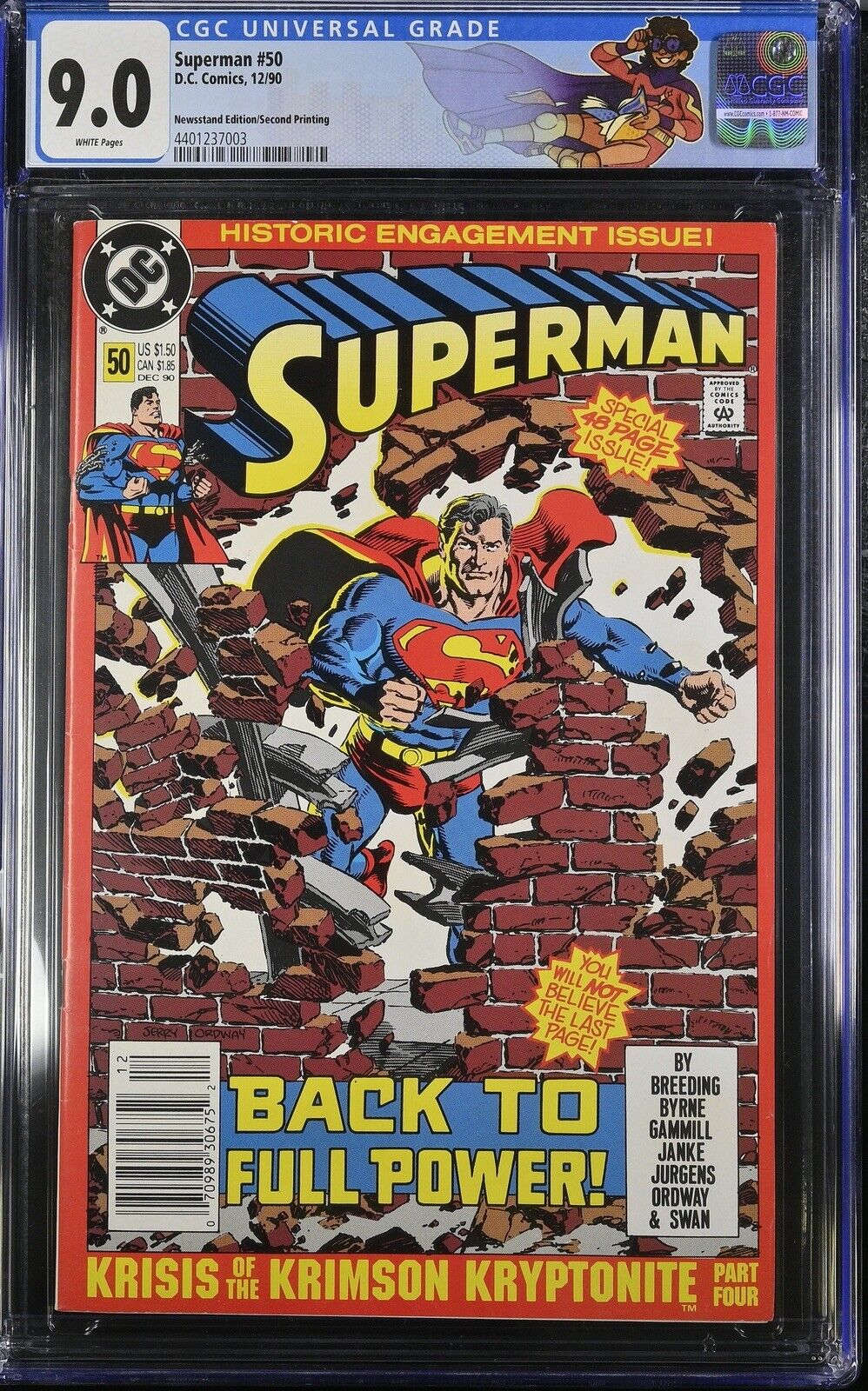 Very RARE Superman #50 Newsstand 2nd Printing CGC 9.0 Custom Label