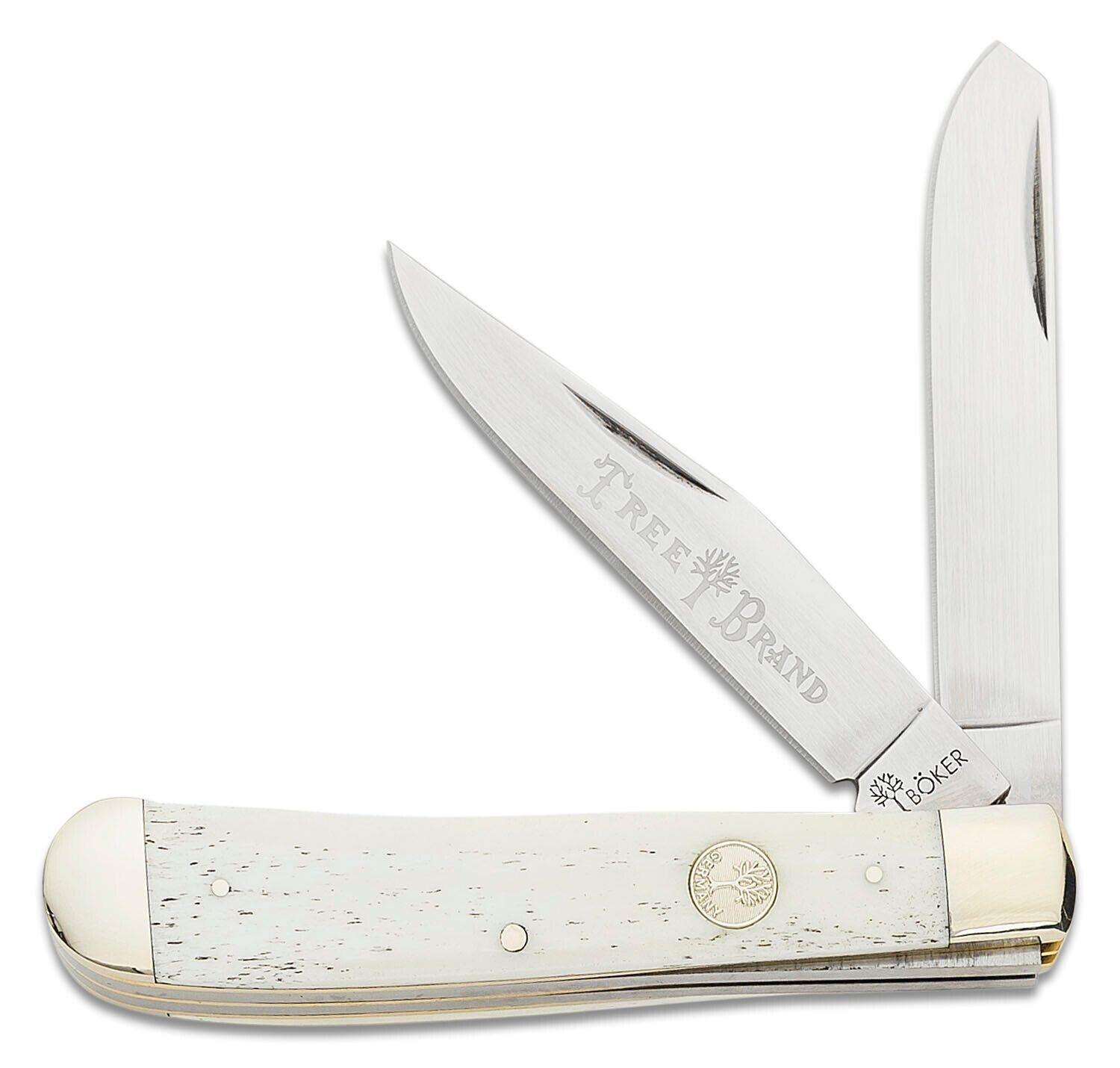 Boker Tree Trapper Pocket Knife D2 Tool Steel Clip/Spey Blades White Bone Handle