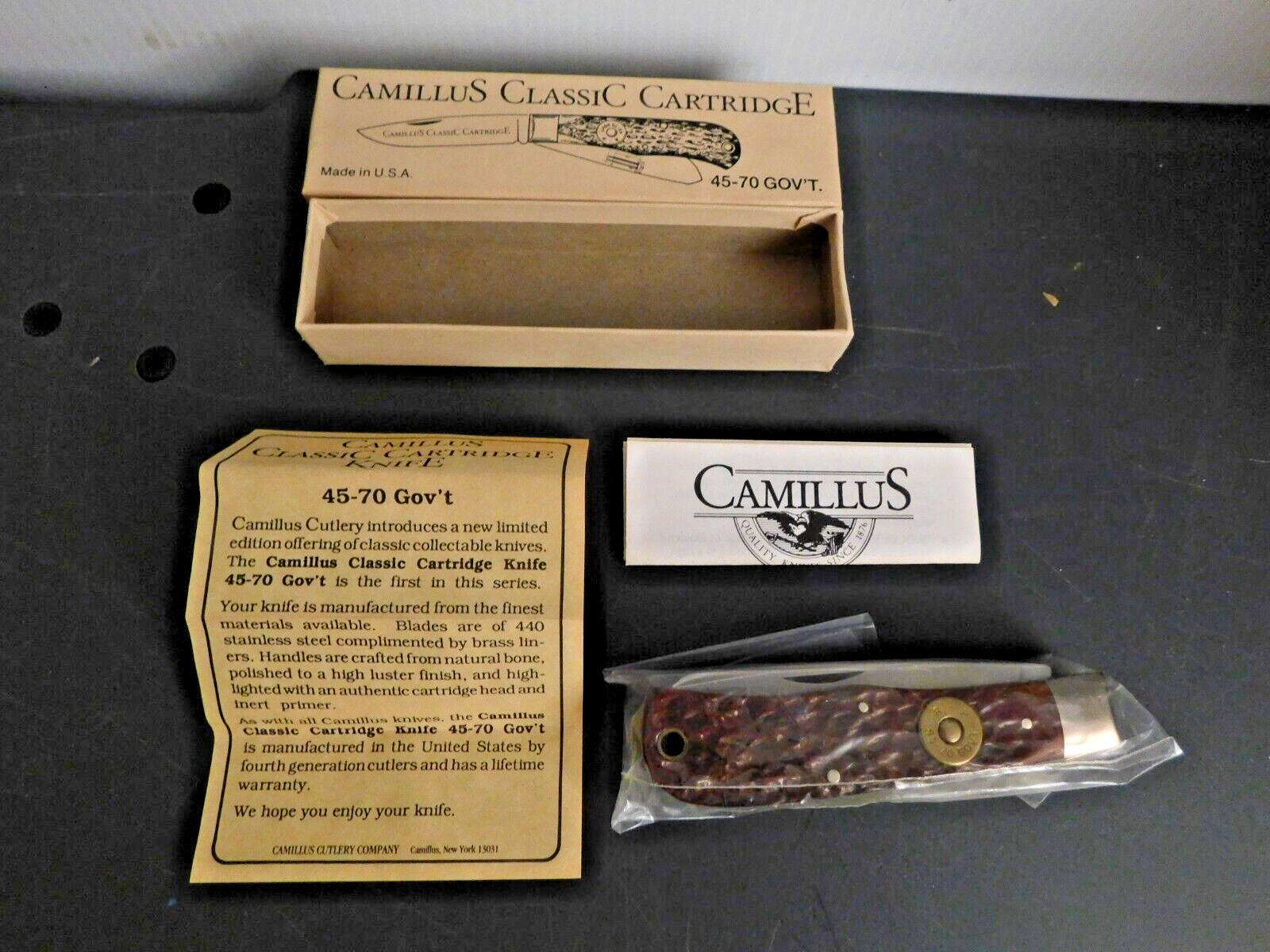 Camillus Classic Cartridge Bullet Knife Jigged Bone CCC-1 45-70 GOVT NIB, 10/1
