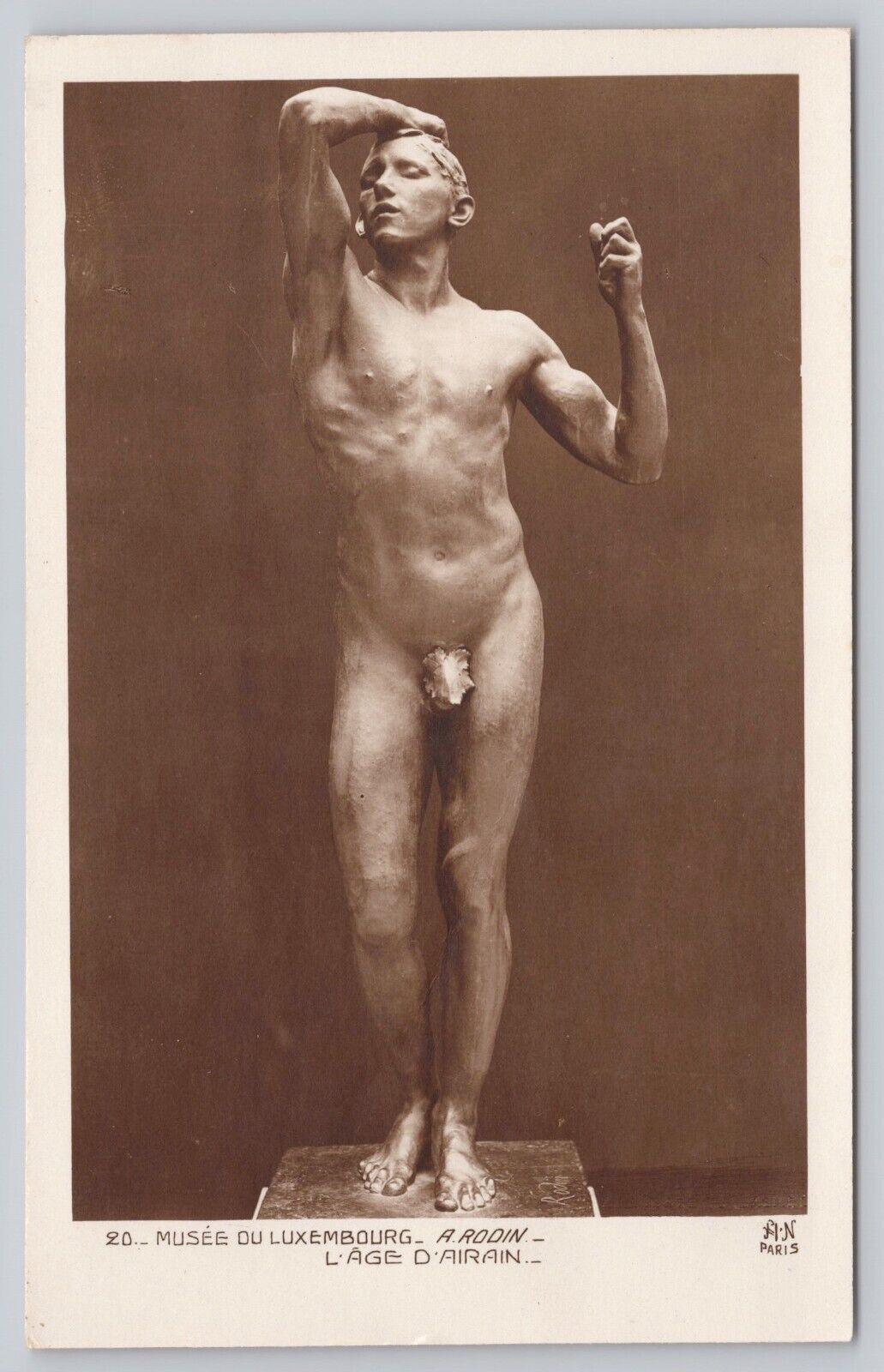 The Age of Bronze Sculpture by Auguste Rodin, Vintage RPPC Real Photo Postcard