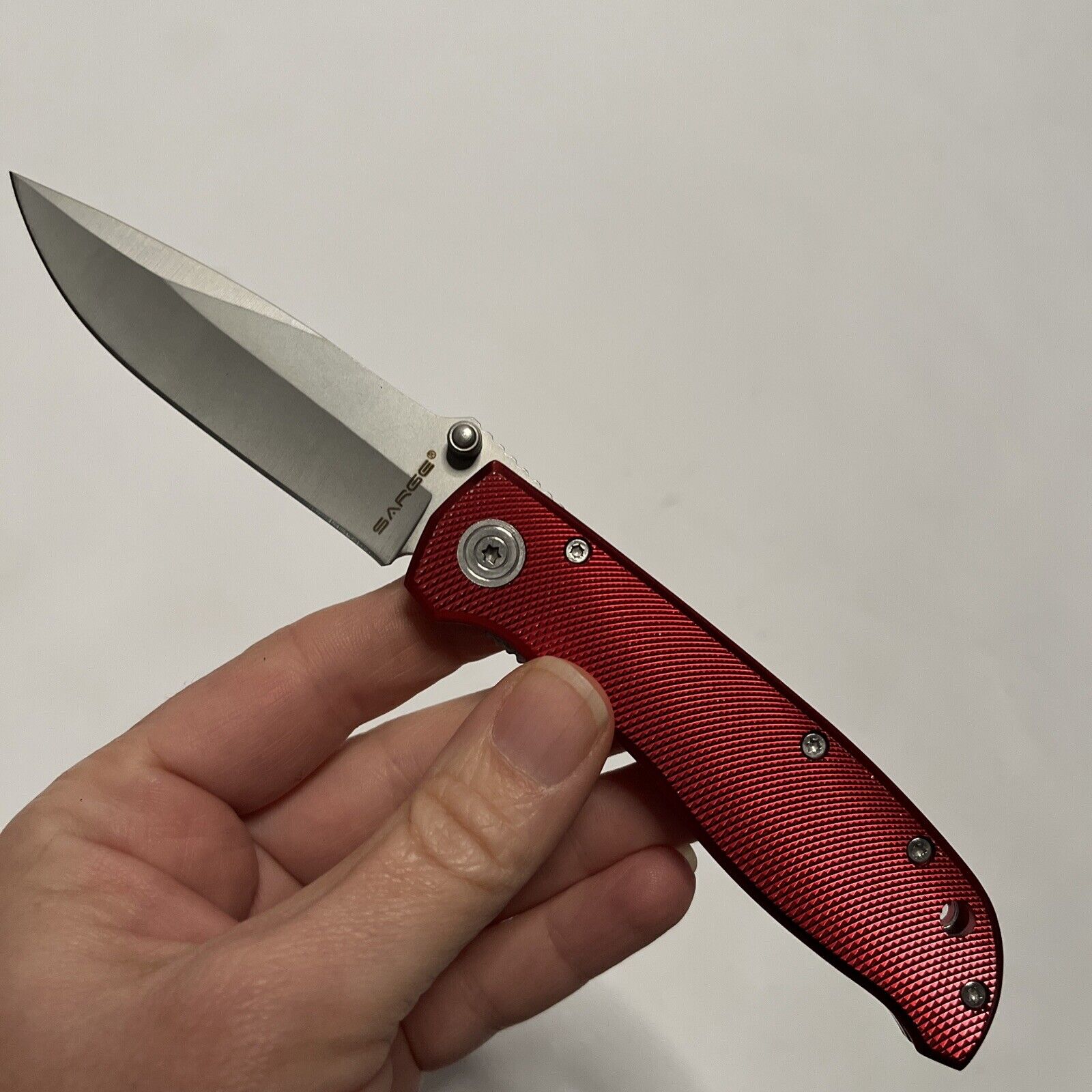 Sarge Knives Red Stainless Diamond Pocket Knife w/Clip SK-80RD