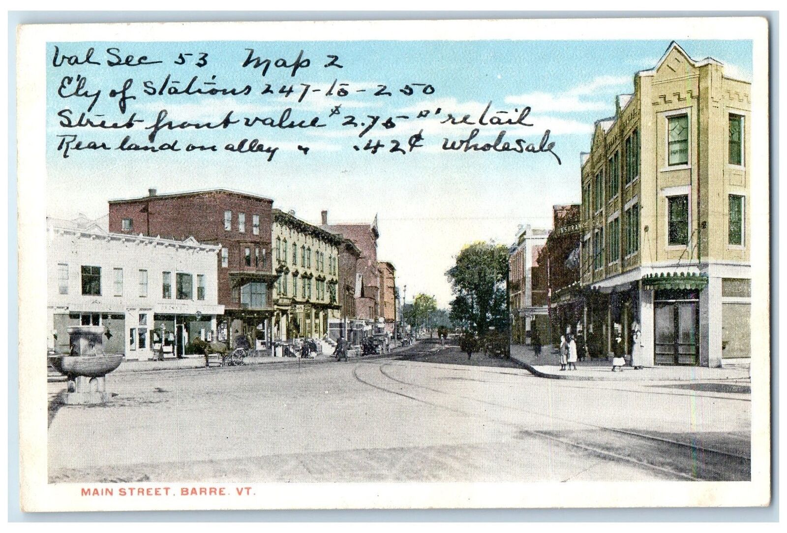 c1920's Main Street Motorcycle Carriage Railway Buildings Barre Vermont Postcard