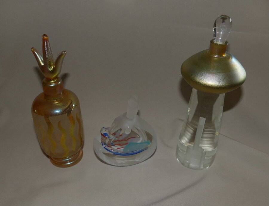 3 Amazing Art Glass Perfume Bottles, Signed Correia + more Very unique