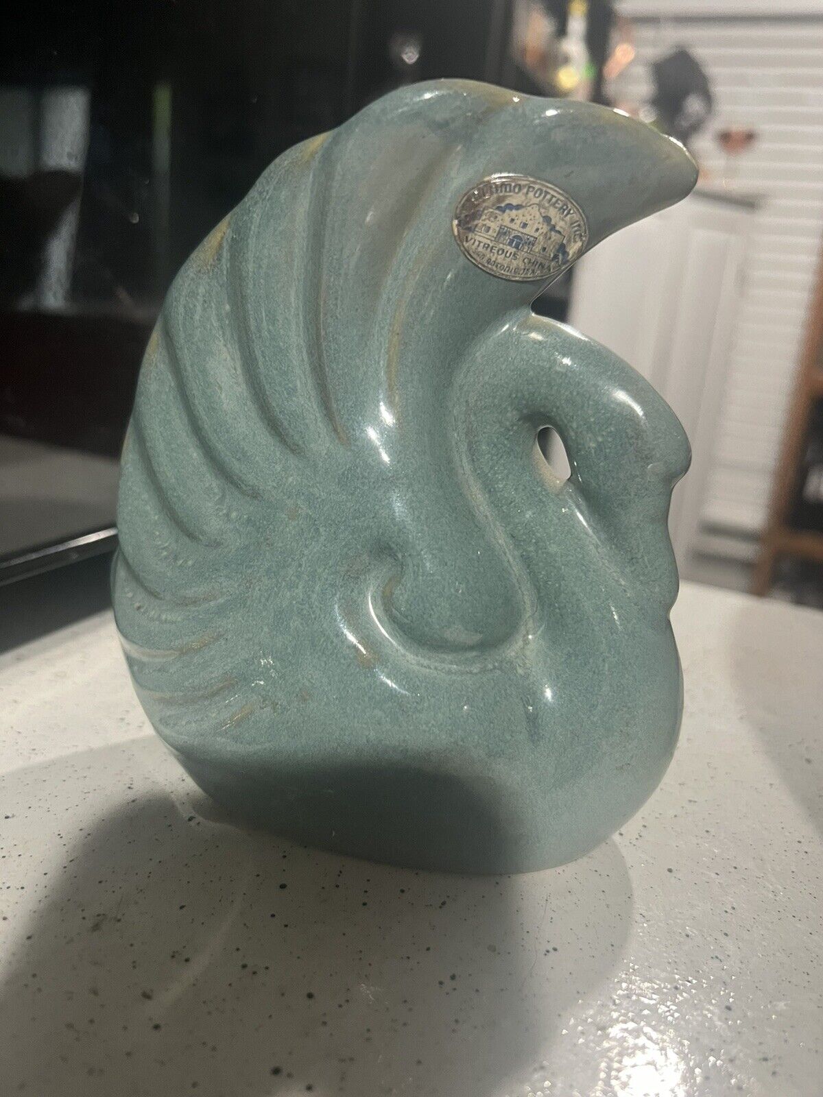 Alamo Pottery 725 Aqua Turquoise Swan Vase Planter 1950's