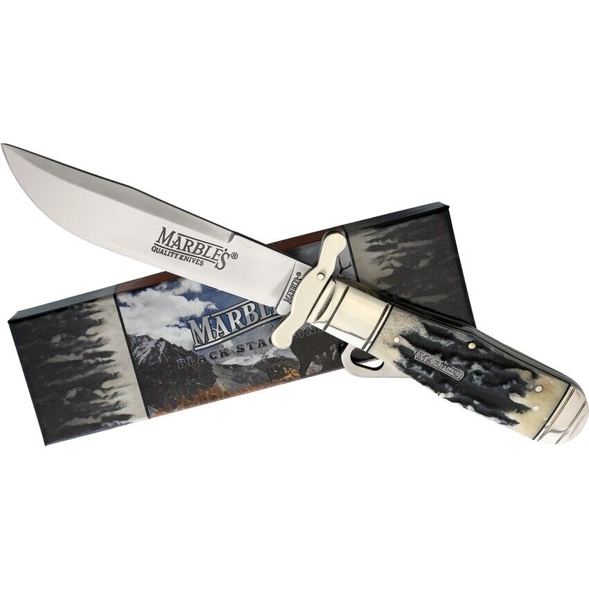 Marbles Black Stag Bone Safety Folder Pocket Knife Folder Bowie MR477 9 1/4\
