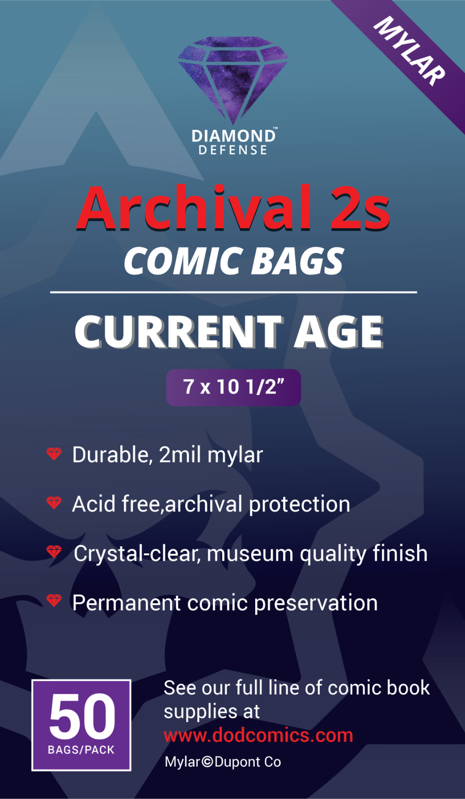 Mylar ARCHIVAL2s Comic Bags - CURRENT Age 50 count pack