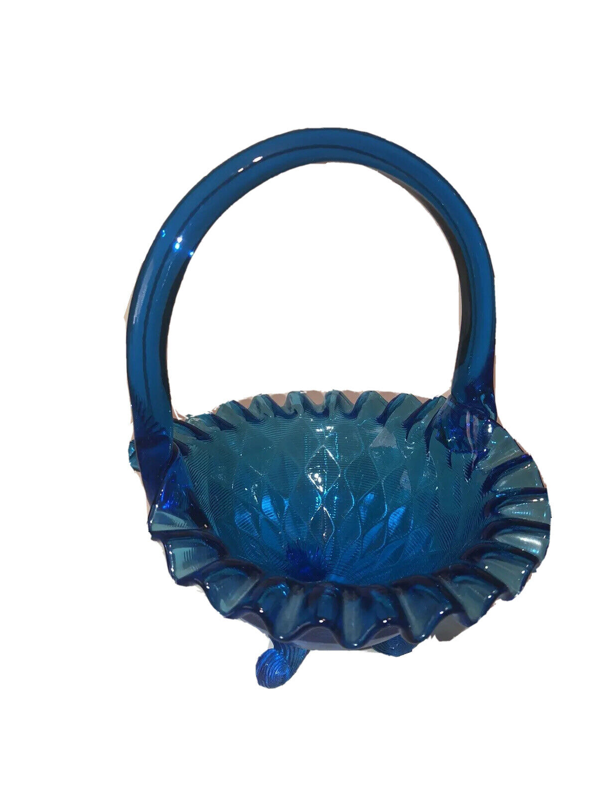 ￼Beautiful Vintage blue Turquoise ￼Fenton Glass ruffly basket