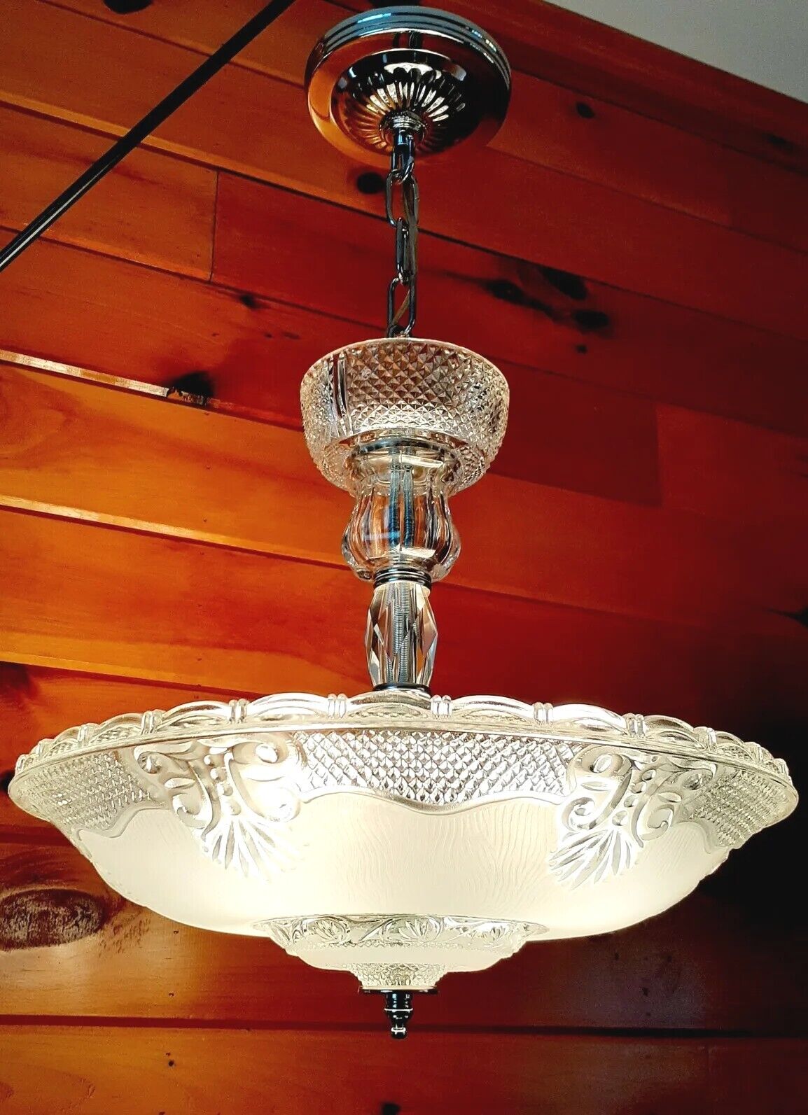 Antique 1920's-30's Art Deco Nouveau Victorian Glass Crystal Chandelier Light