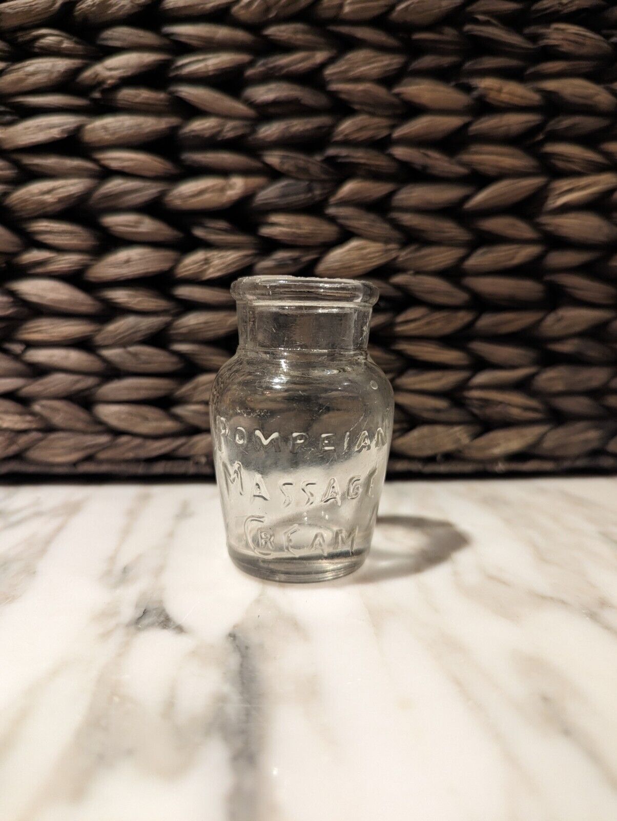 Small Antique Jar Pompeian Massage Cream Clear Glass Bottle Jar Embossed 2.75\