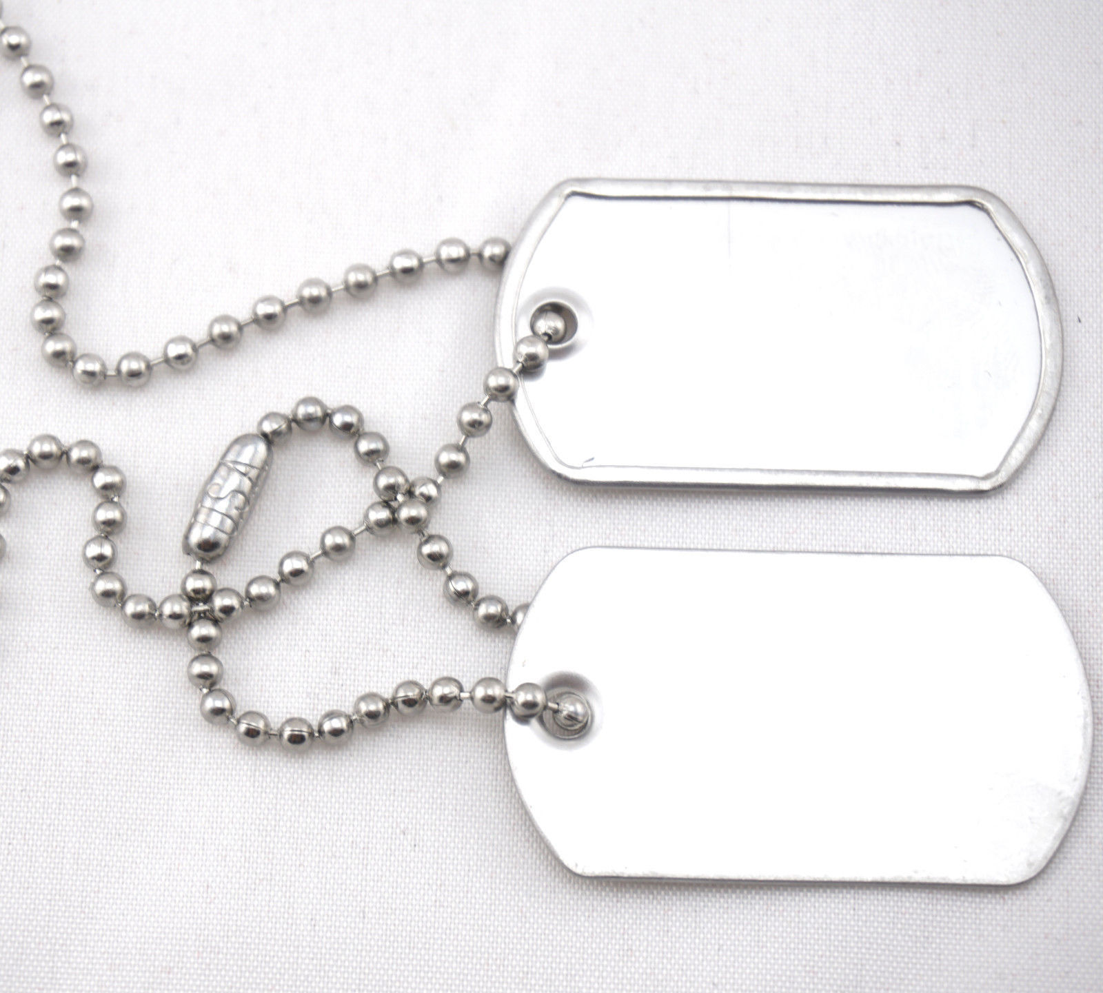 Military Army Blank Shiny Finish Mini Dog Tag Set w/ Stainless Steel Ball Chains