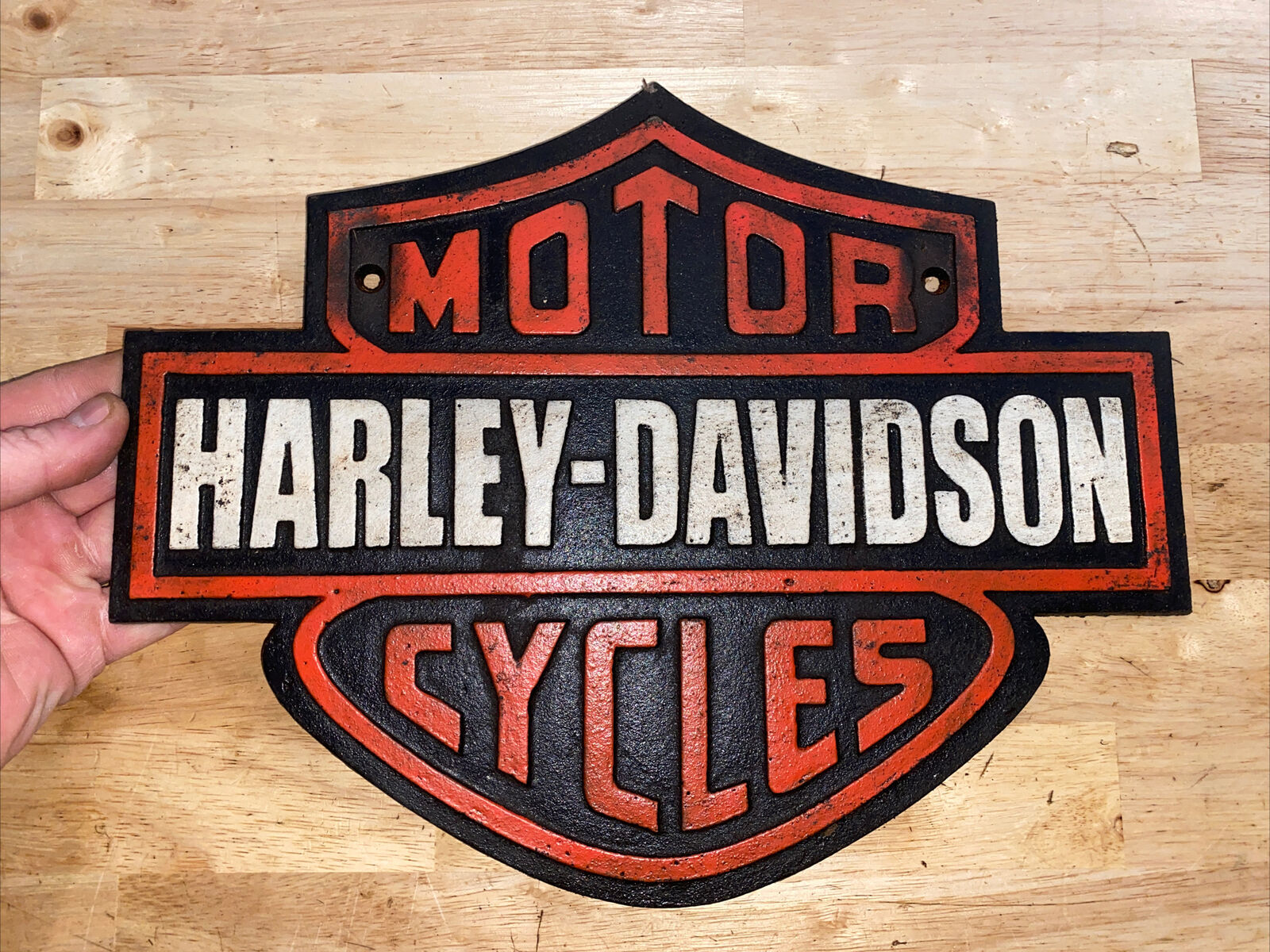 Harley Davidson Cast Iron Sign Plaque Motorcycles Collector Patina 4+LBS BLEMISH
