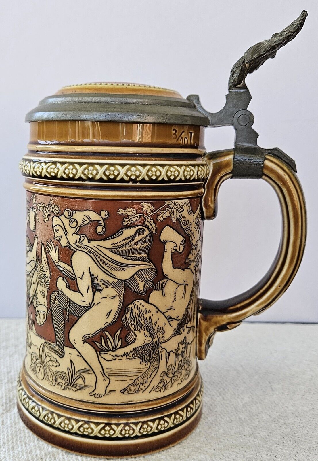 Antique Mettlach Beer Stein Etched #2035 Bacchus Procession Bacchanalia (b1)