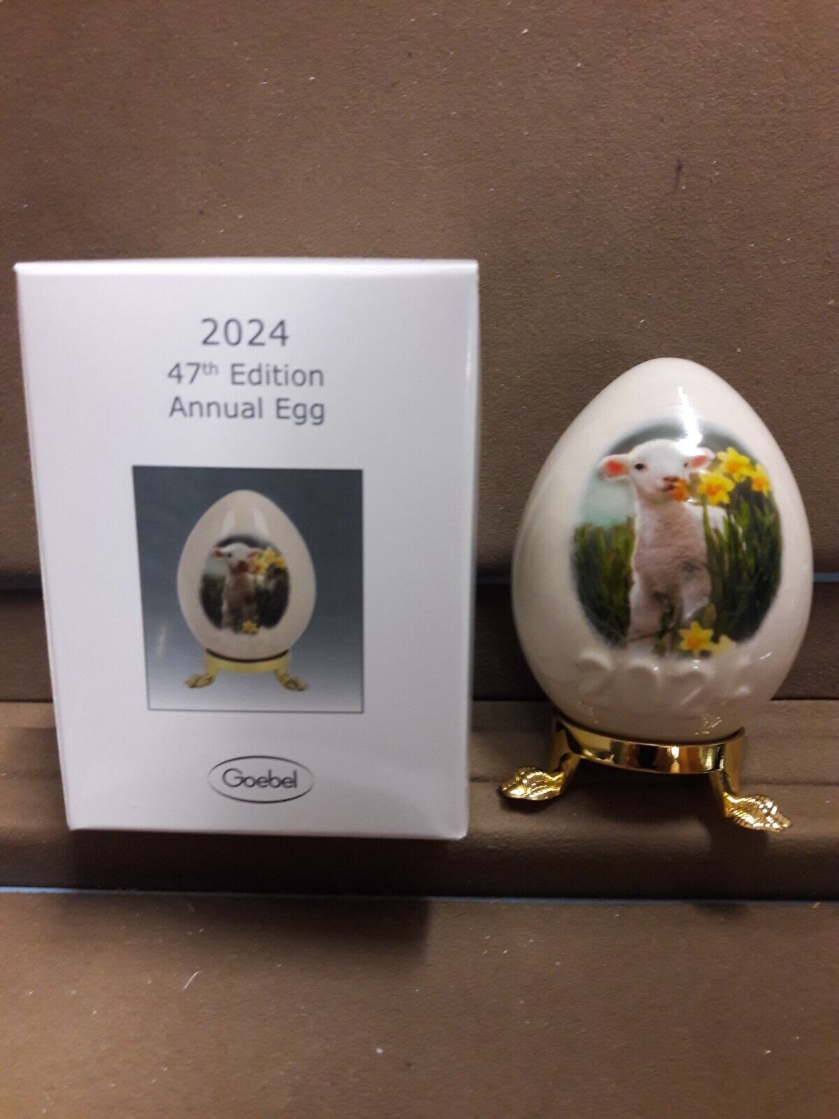 GOEBEL,  2024 ANNUAL EGG, 47TH EDITION MOTIF- LAMB WITH FLOWERS, NEW, MINT & BOX