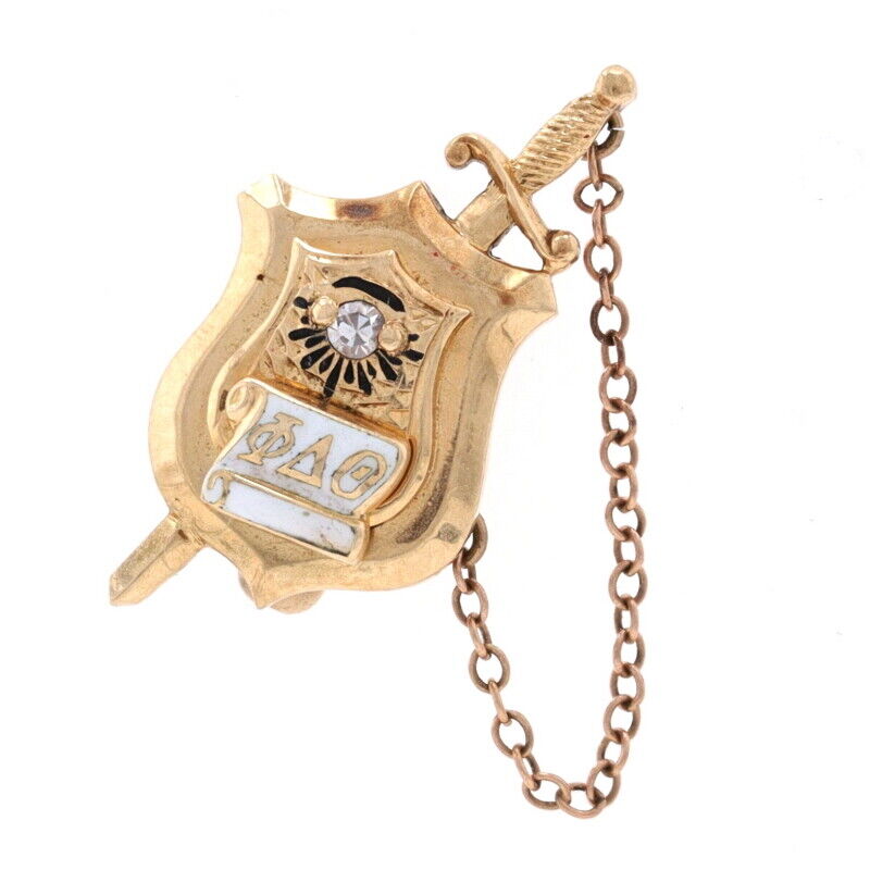 Yellow Gold Phi Delta Theta Badge - 14k Diamond Single Ohio Alpha Fraternity Pin