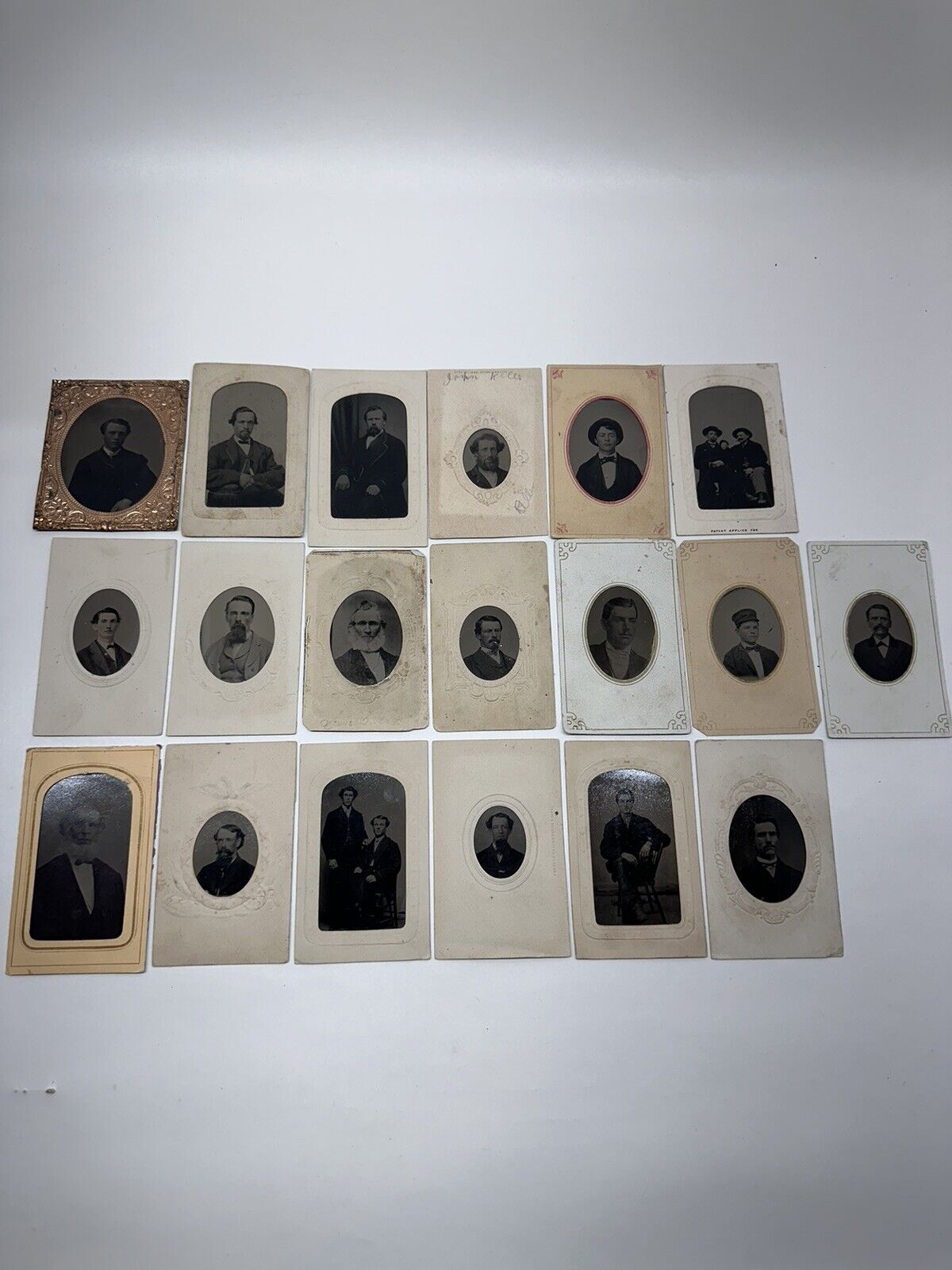 Antique Ferrotype Paper Framed Tin Photographs (LOT OF 19)