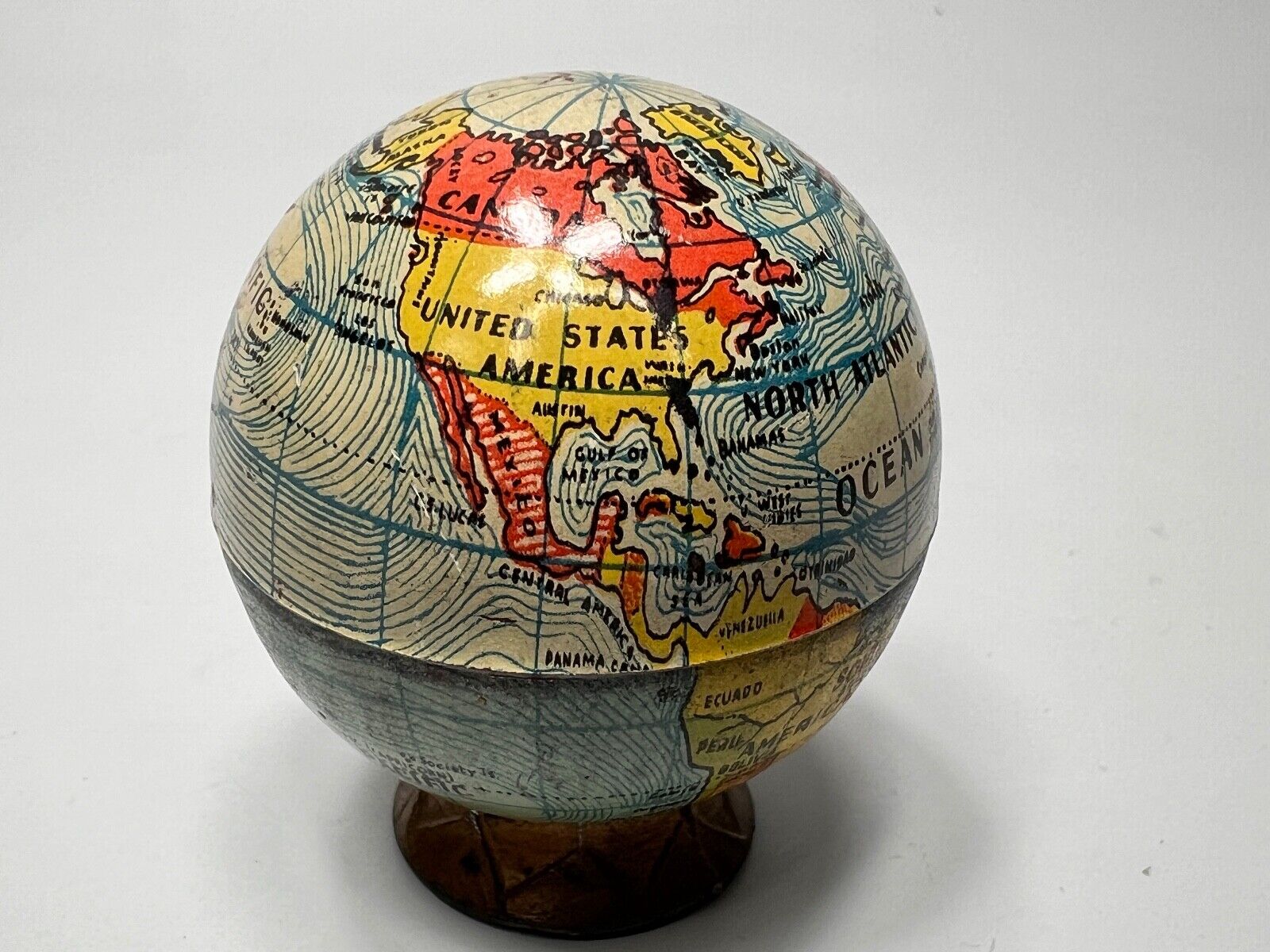1920s Antique Pencil Sharpener Litho Tin Earth World Globe British Empire Map